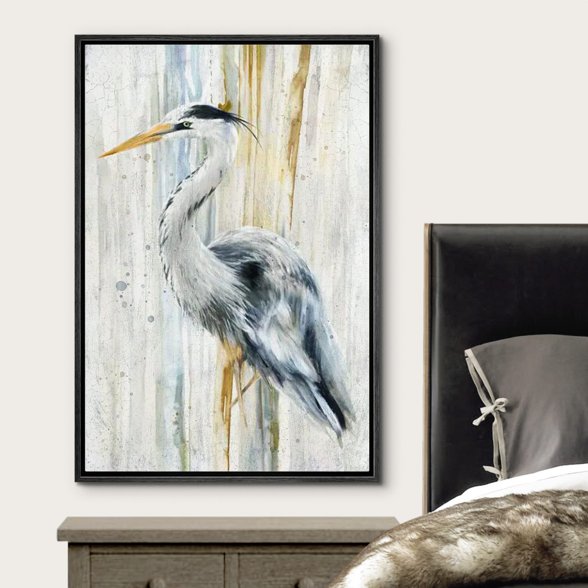 Wall26 Framed Canvas Print Wall Art Pastel Watercolor Streak Crane Bird Nature Wilderness Illustrations Modern Art Decorative Ru