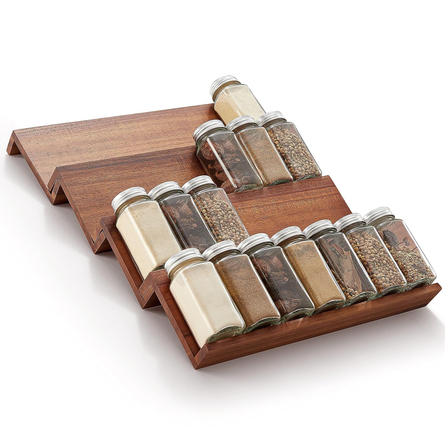 Feeling Mall Spice Rack Drawer, Spice Organizer For Drawer Kitchen, 4 Tier Drawer Spice Organizer For Jars And Packets, Adjustab