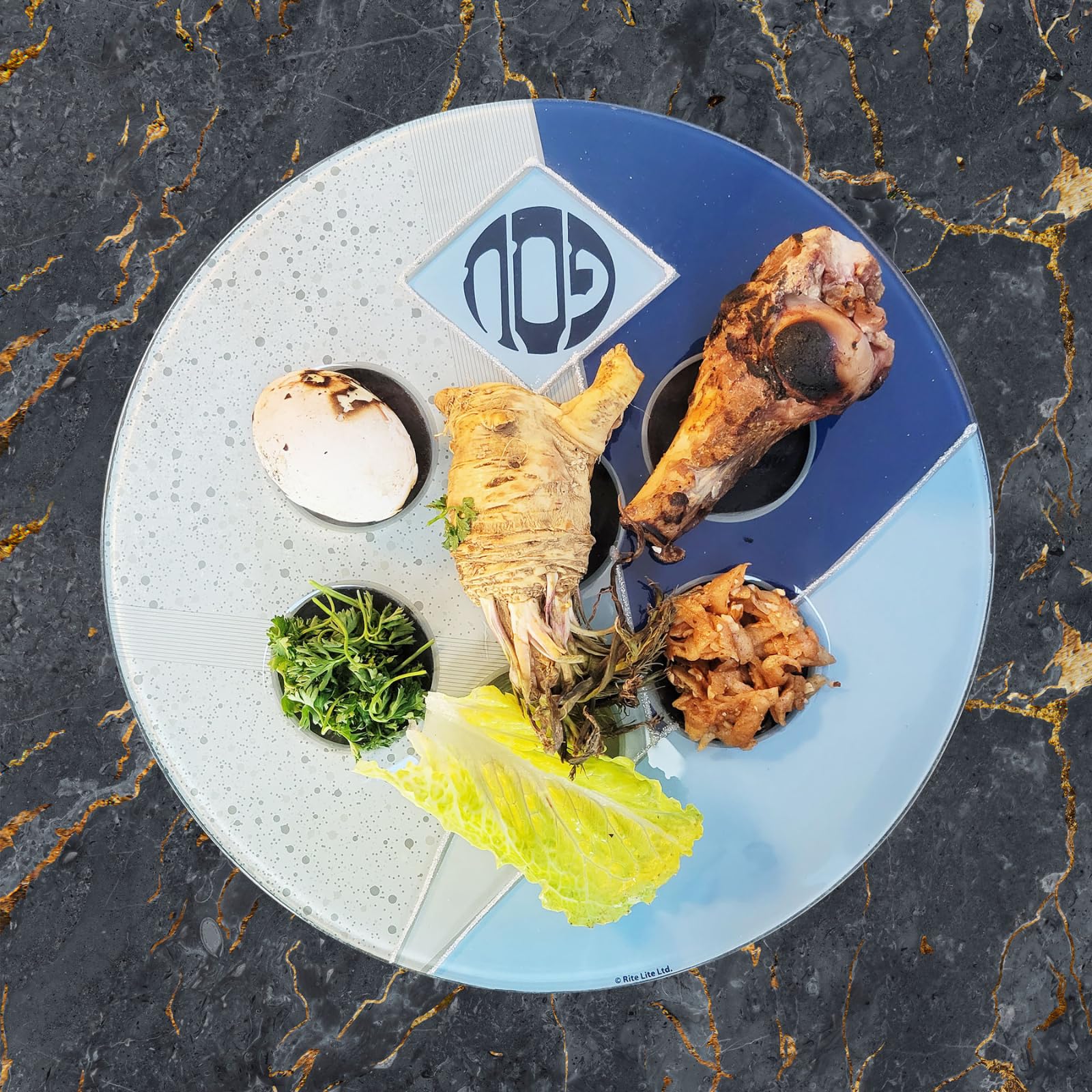 Rite Lite Blue Glass Passover Seder Plate With Silver Glitter Accents For Pesach