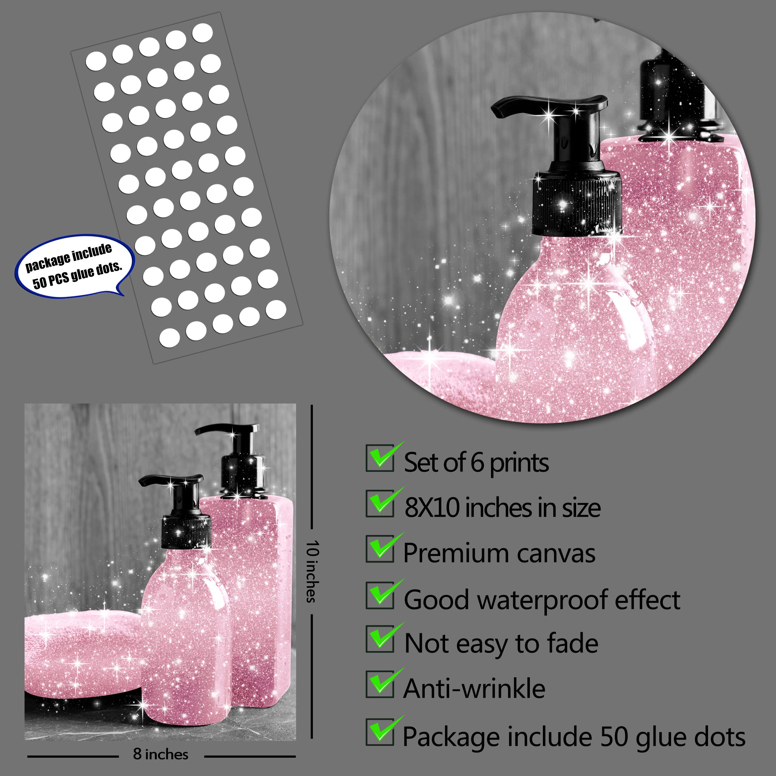 Luodroduo Fashion Wall Art Decor Prints Set Of 6 Black And White Pink Glam Glitter Canvas Posters Pictures Photos Artwork Wall M