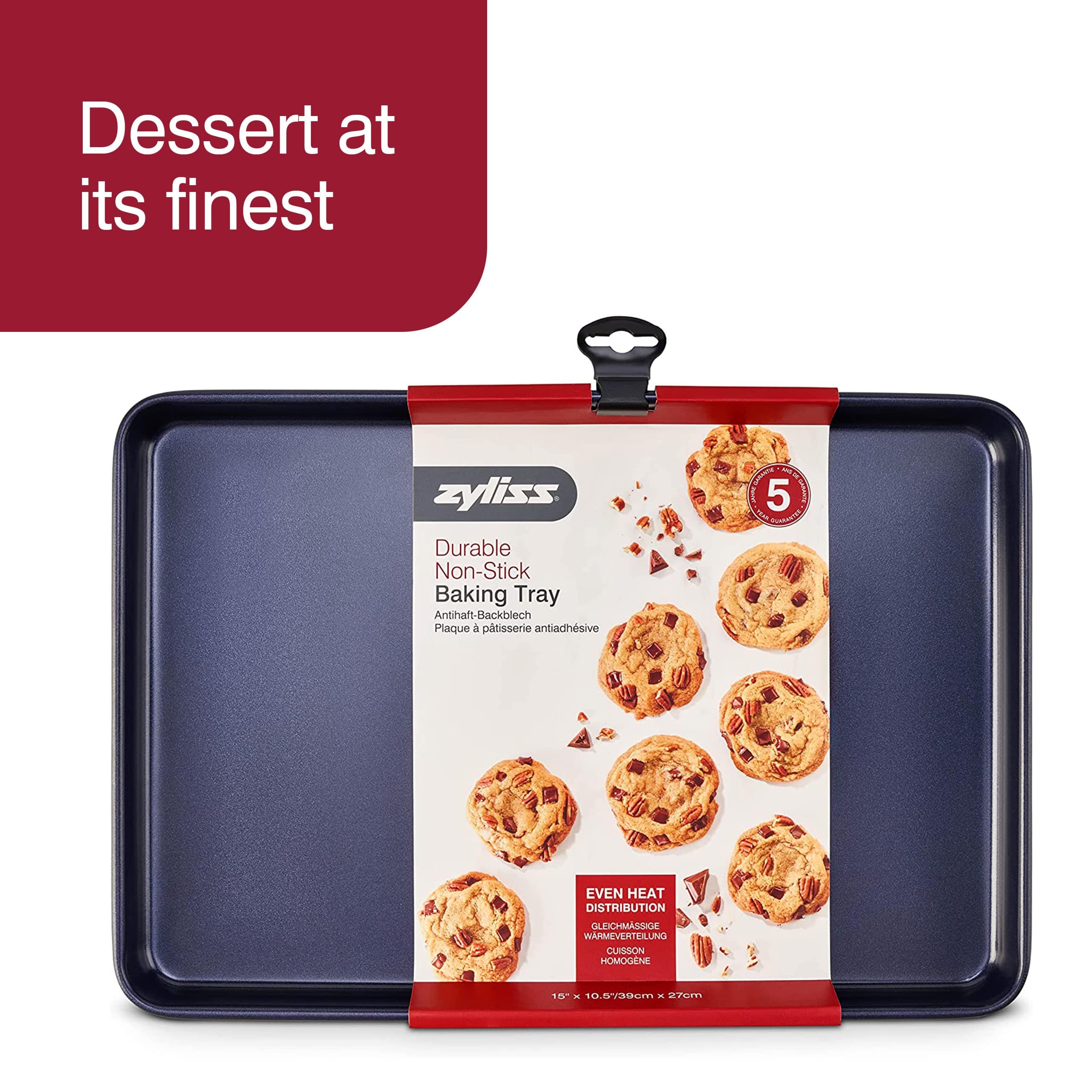 Zyliss Non-Stick Baking Tray, Carbon Steel, 37cm x 27cm, Dark Blue, Model E980191, Dishwasher Safe, 5 Year Guarantee
