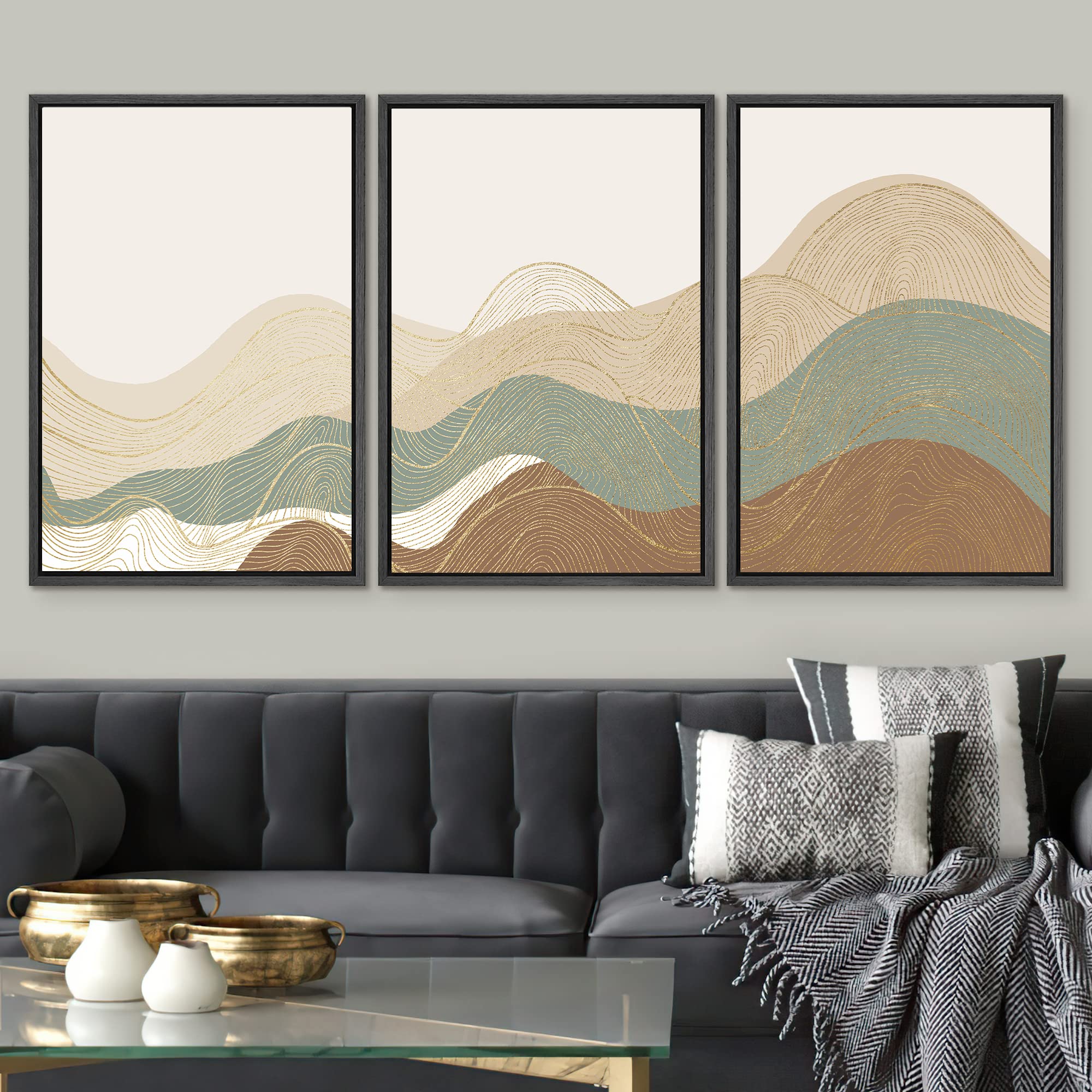 Signwin Framed Canvas Print Wall Art Set Multicolor Geometric Wave Collage Abstract Shapes Illustrations Modern Art Decorative N