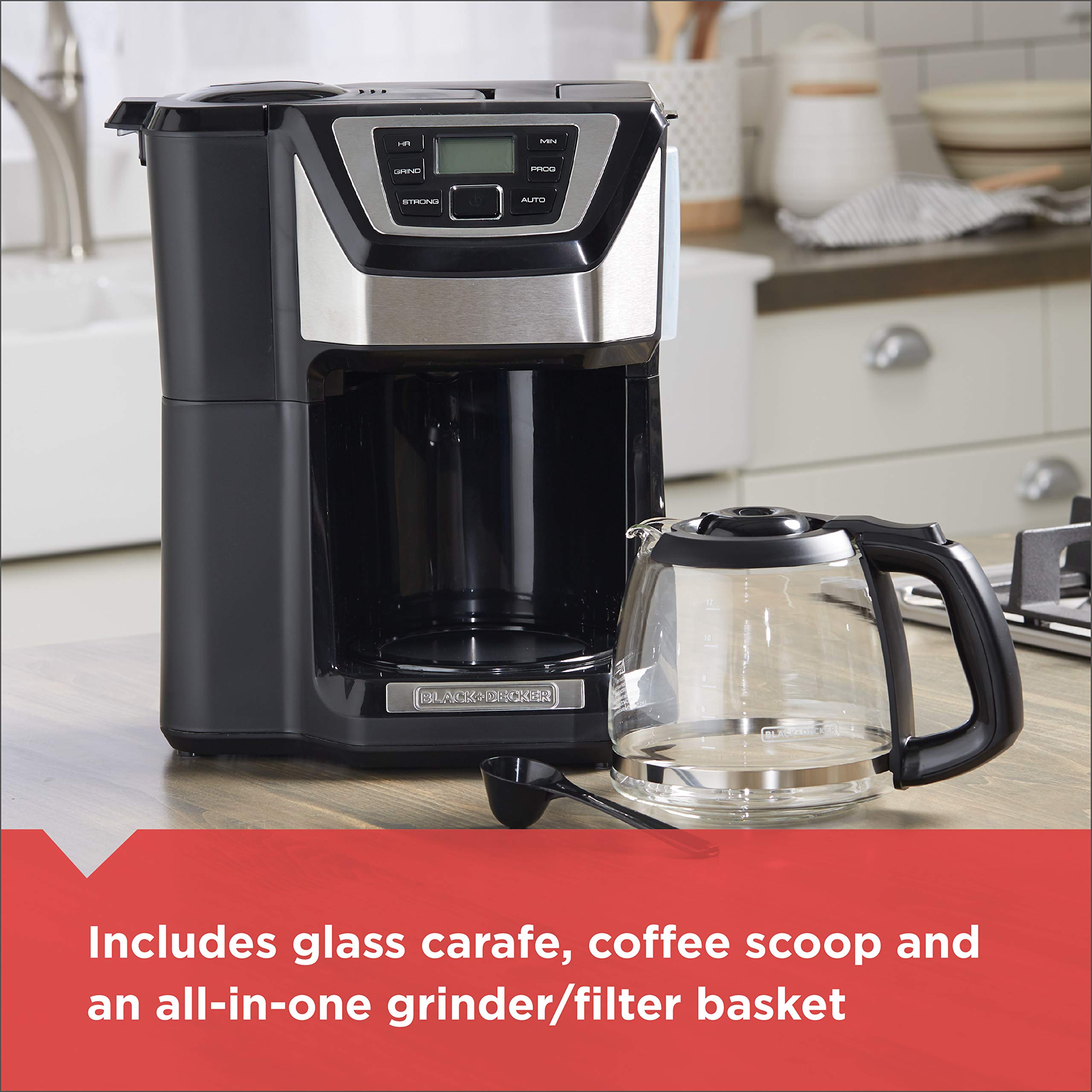 Black+Decker 12-Cup Mill And Brew Coffee Maker, Automatic Grind And Brew Drip Coffee Machine, Programmable, Sneak-A-Cup, Reusabl
