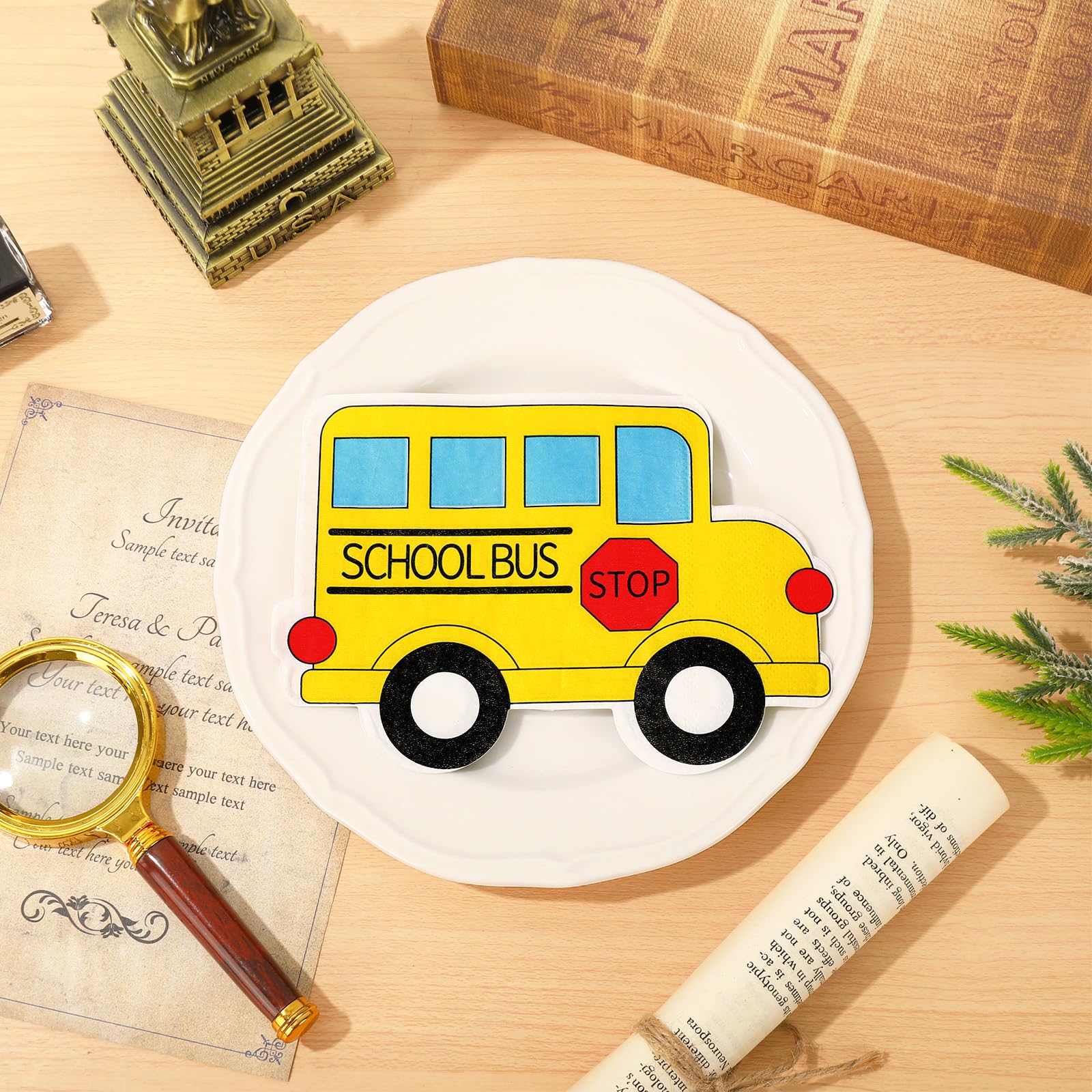 Whaline 100Pcs Back To School Paper Napkin Yellow School Bus Disposable Napkins School Season Luncheon Dinner Napkin For First D