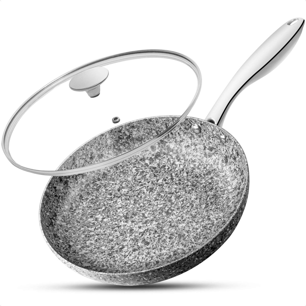 Michelangelo 10 Inch Frying Pan With Lid, Nonstick Stone Frying Pan With Non Toxic Stone-Derived Coating, Granite Frying Pan, No