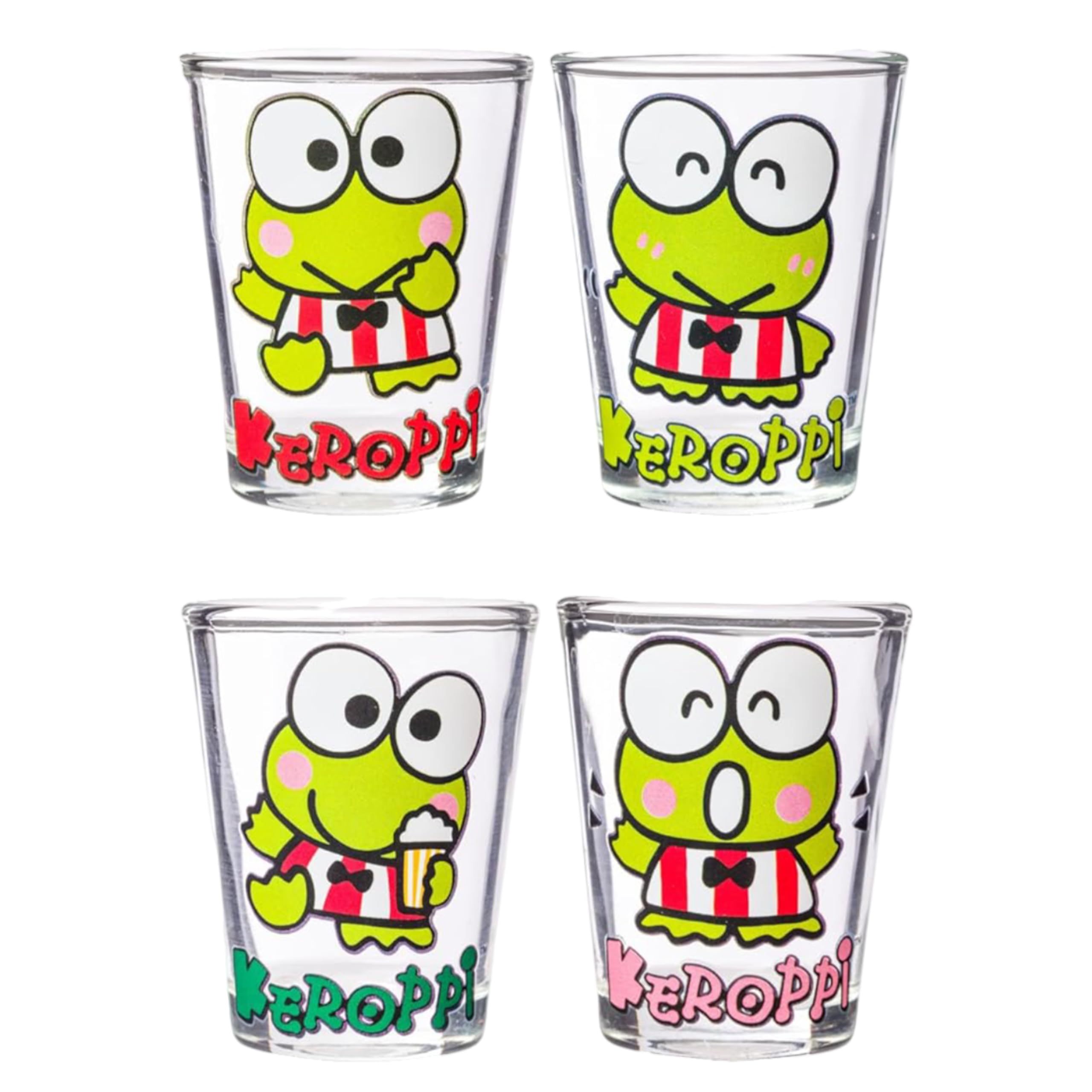 Silver Buffalo Sanrio Hello Kitty And Friends Keroppi Poses 4 Pack Mini Glass Set, 1.5 Ounces