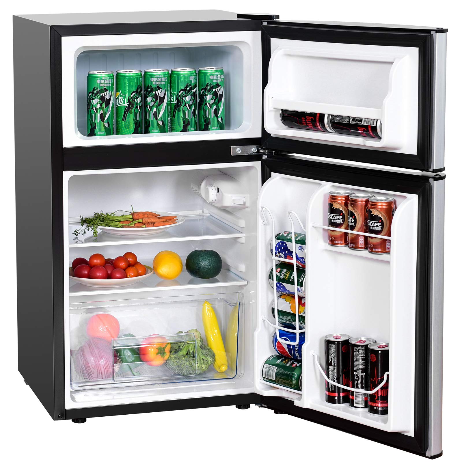 Arlime Compact Refrigerator, 3.2 Cu Ft. Unit 2-Door Mini Freezer Cooler Fridge With Reversible Door, Removable Glass Shelves, Me