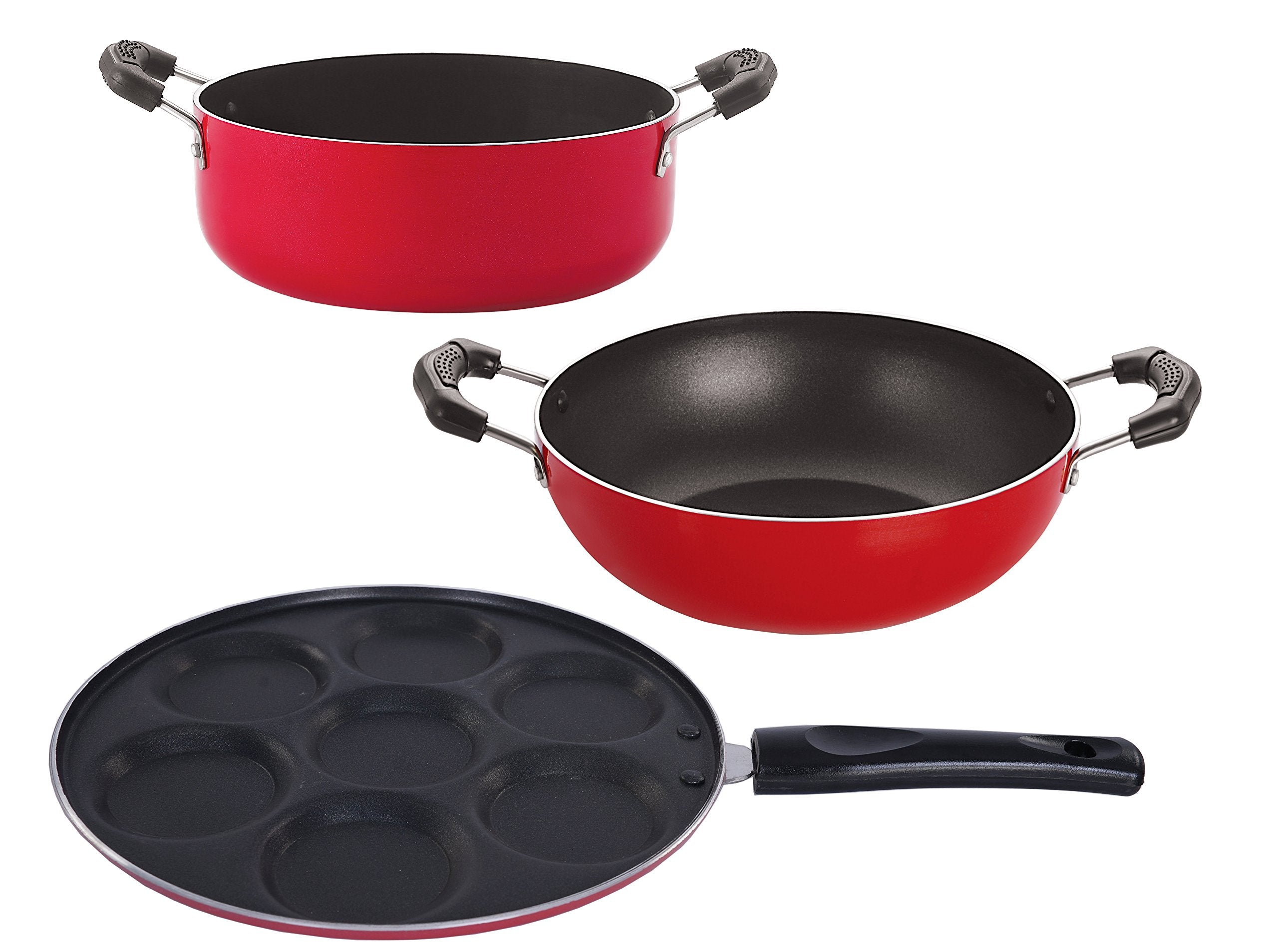 Nirlon NonStick 3 Layer Coated Chemical Free Aluminium Kitchenware Utencils Sets With Bakelite Handle