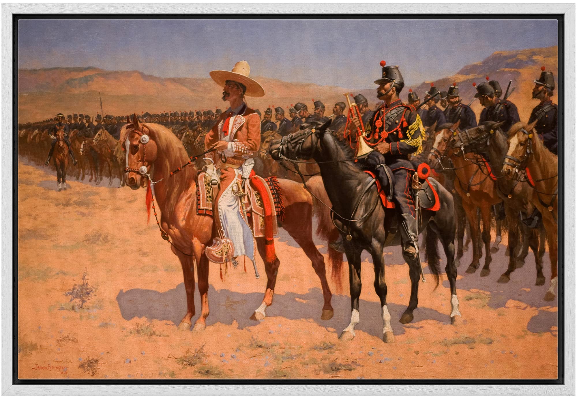 Wall26 The Mexican Major (1889) (The Wild West Or The Troops) By Frederic Remington - Framed Canvas Print Wall Art Famous Painti