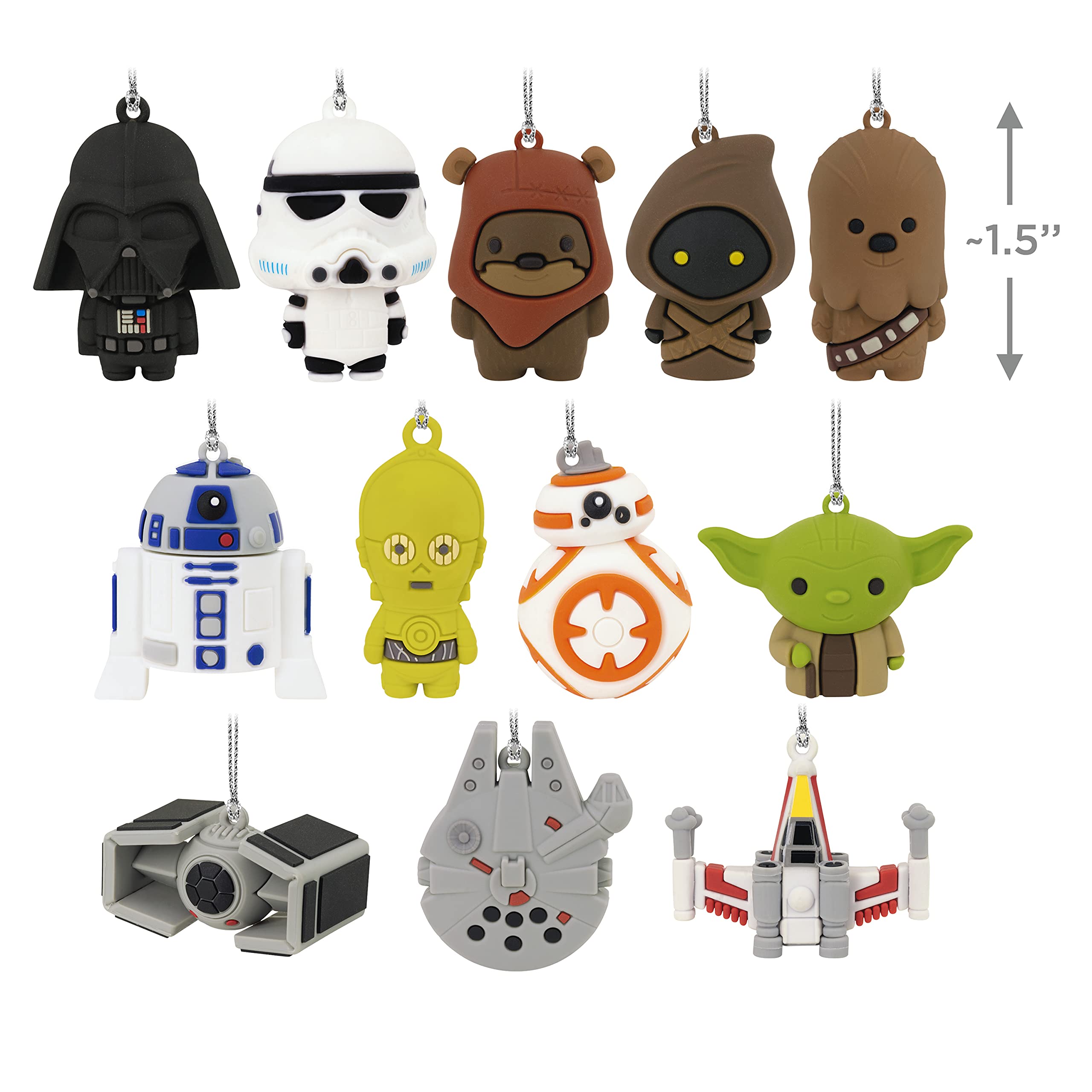 Hallmark Star Wars Countdown Calendar Miniature Christmas Tree Set With 12 Mini Ornaments, (0002HCM9186)