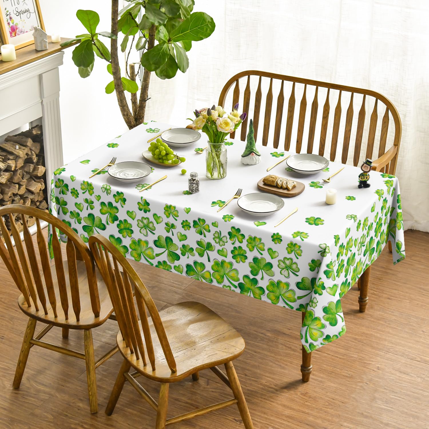Horaldaily St. Patrick 'S Day Rectangular Tablecloth 60  120 Inch, Watercolor Shamrock Washable Table Cover For Party Picnic Din