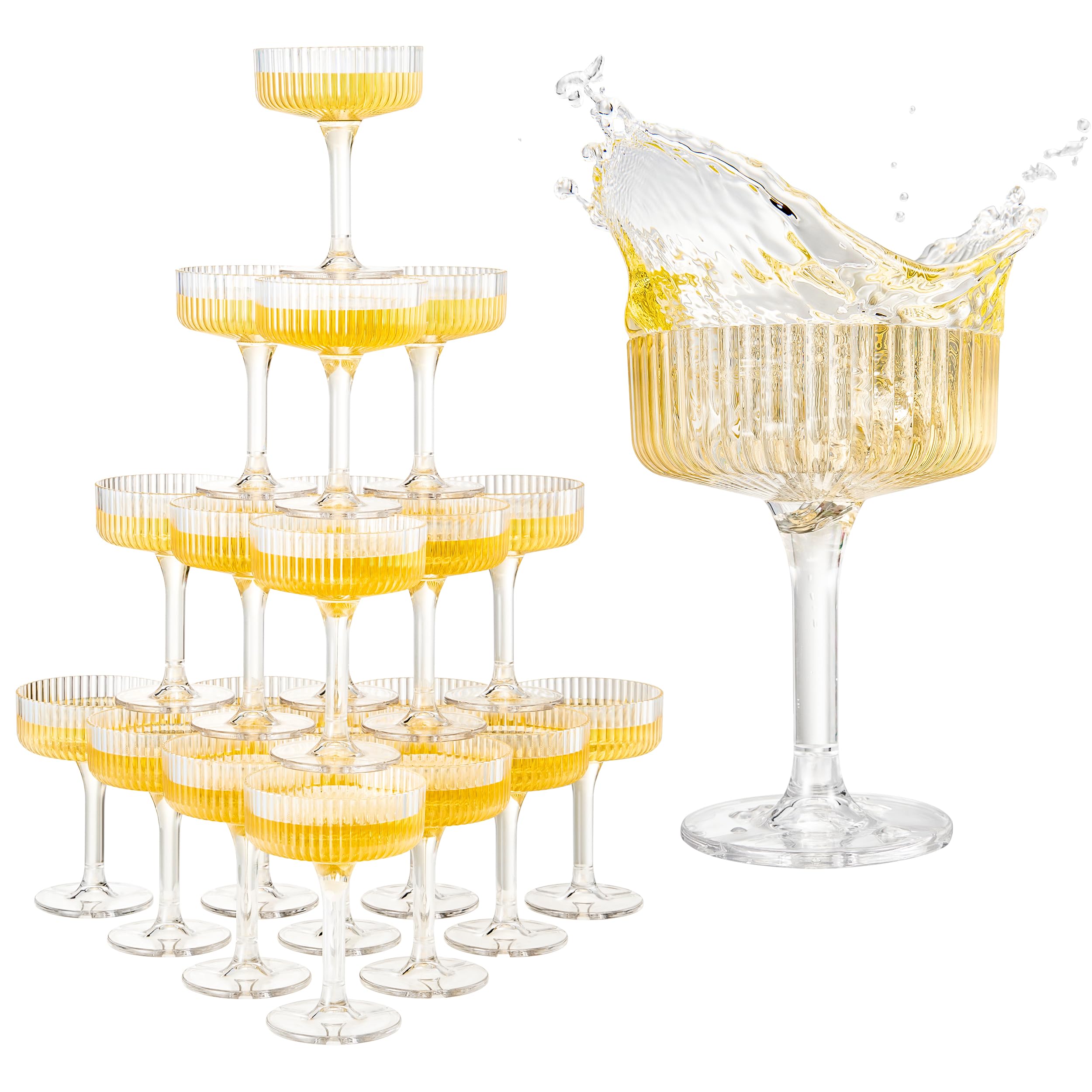 Premium ACRYLIC Champagne Tower Kit | 21 Stackable 7 oz