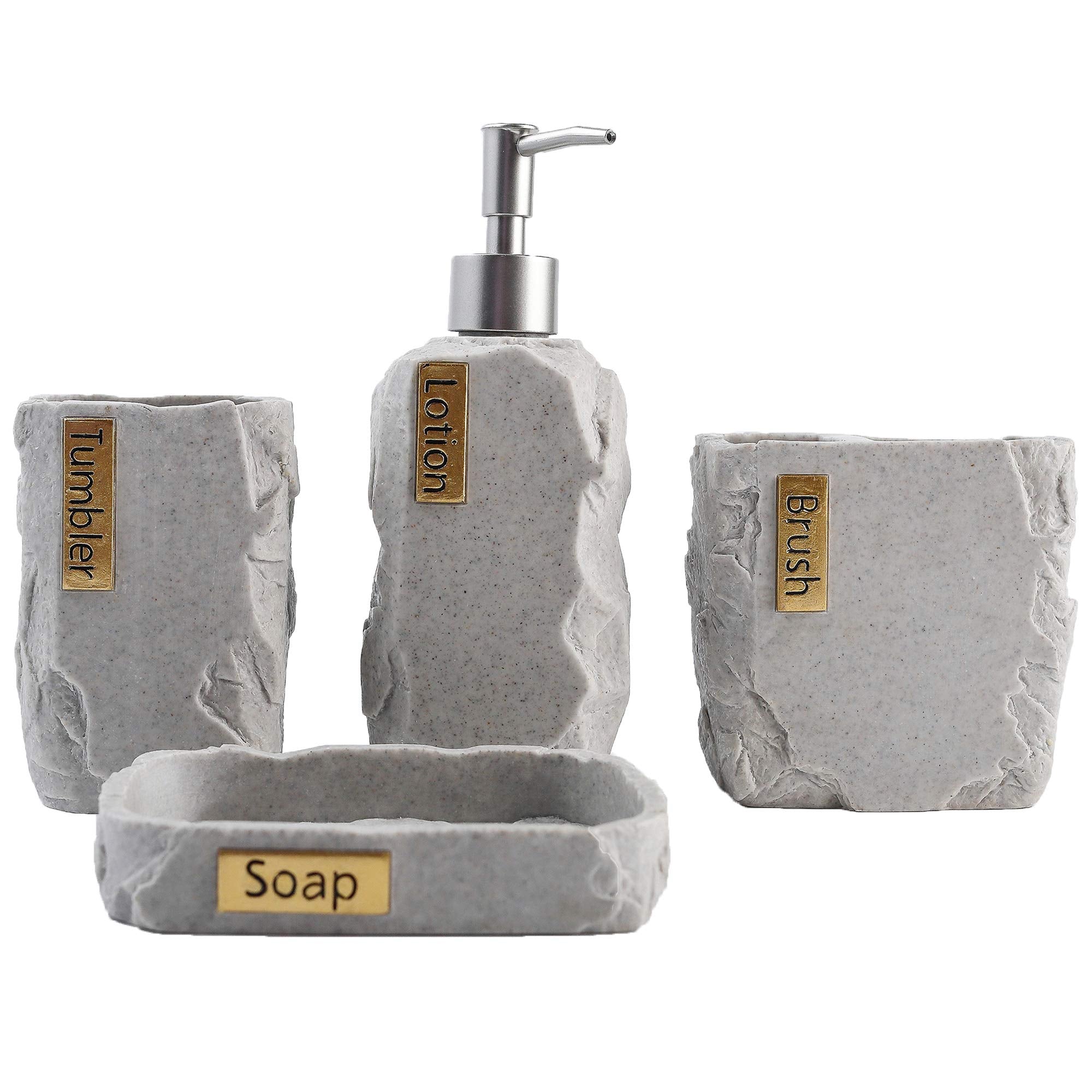 Hymmah Bathroom Accessories Set,Marble Design Toothbrush Holder,Farmhouse Bathroom Decor,4 Pcs Resin Gift Set Apartment Necessit