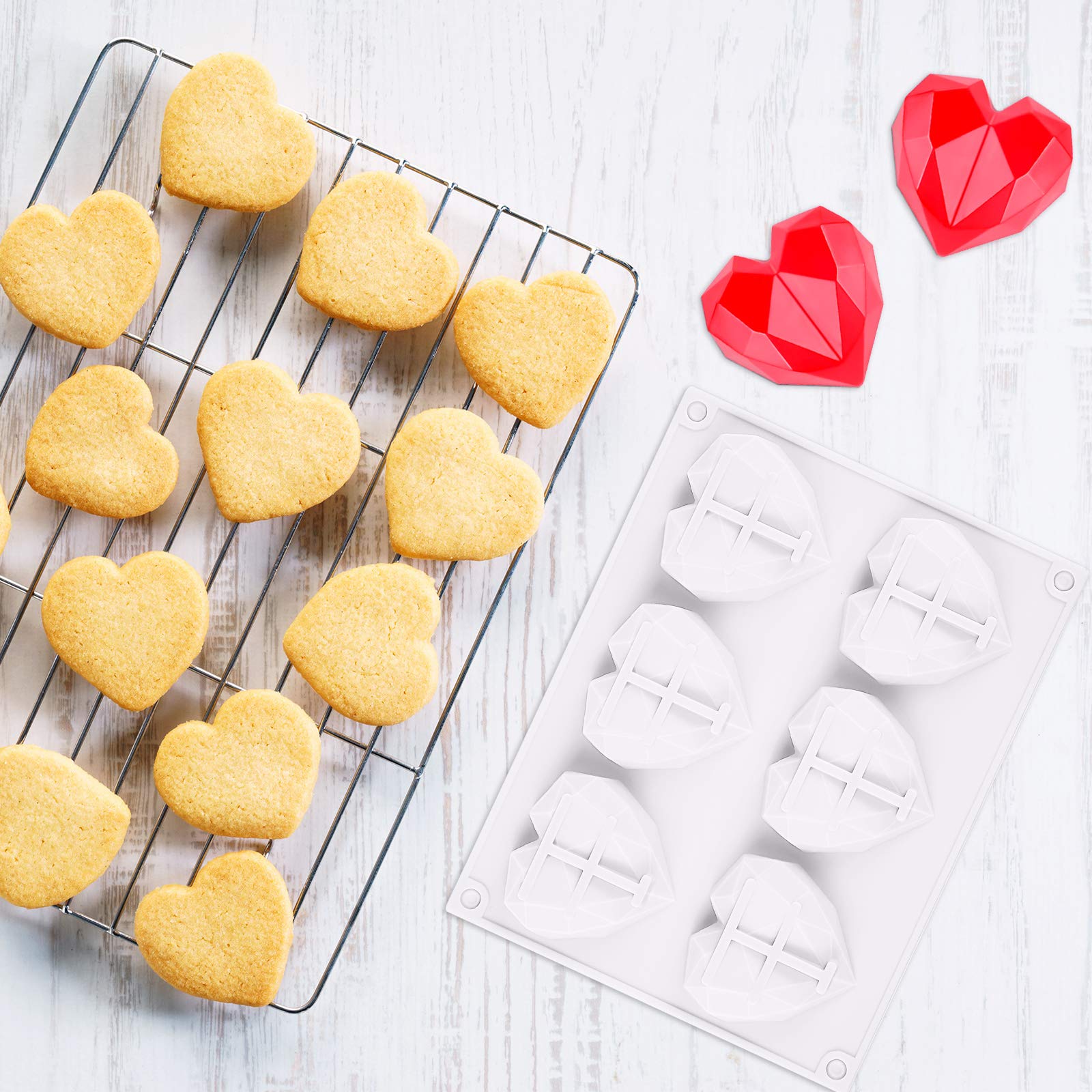 3 Pieces Diamond Heart Shaped Silicone Mold Valentine'S Day Silicone Molds Cake Fondant Baking Molds For Baking Chocolate French