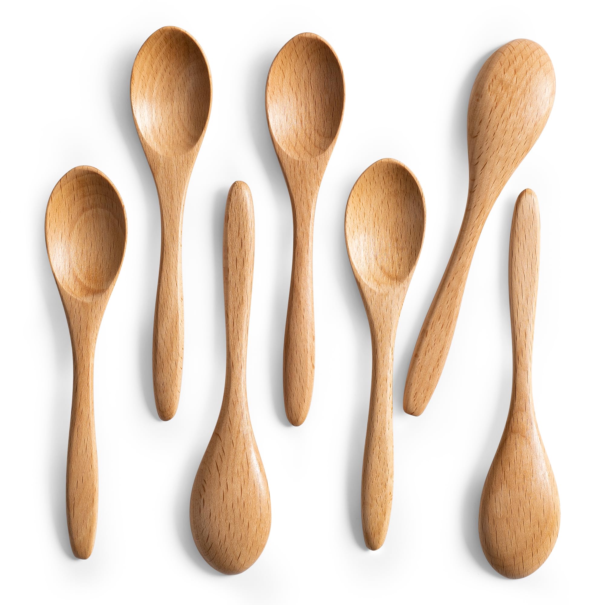 Hefild 7 Pcs Small Wooden Spoons, 5.8 Inch Honey Spoons For Tea, Beech Wooden Honey Teaspoon For Coffee, Little Tiny Wood Spoons