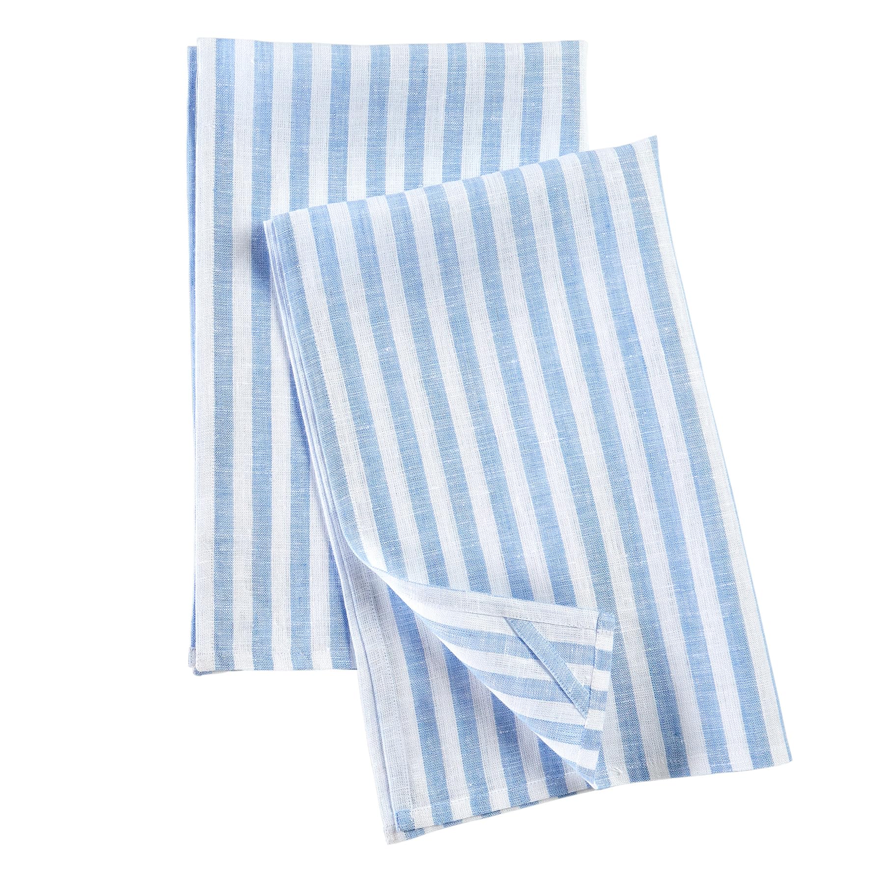 Solino Home Linen Kitchen Towels Set Of 2 - Sky Blue And White 17 X 26 Inch - 100% Pure Linen Amalfi Stripe Kitchen/Tea Towels -