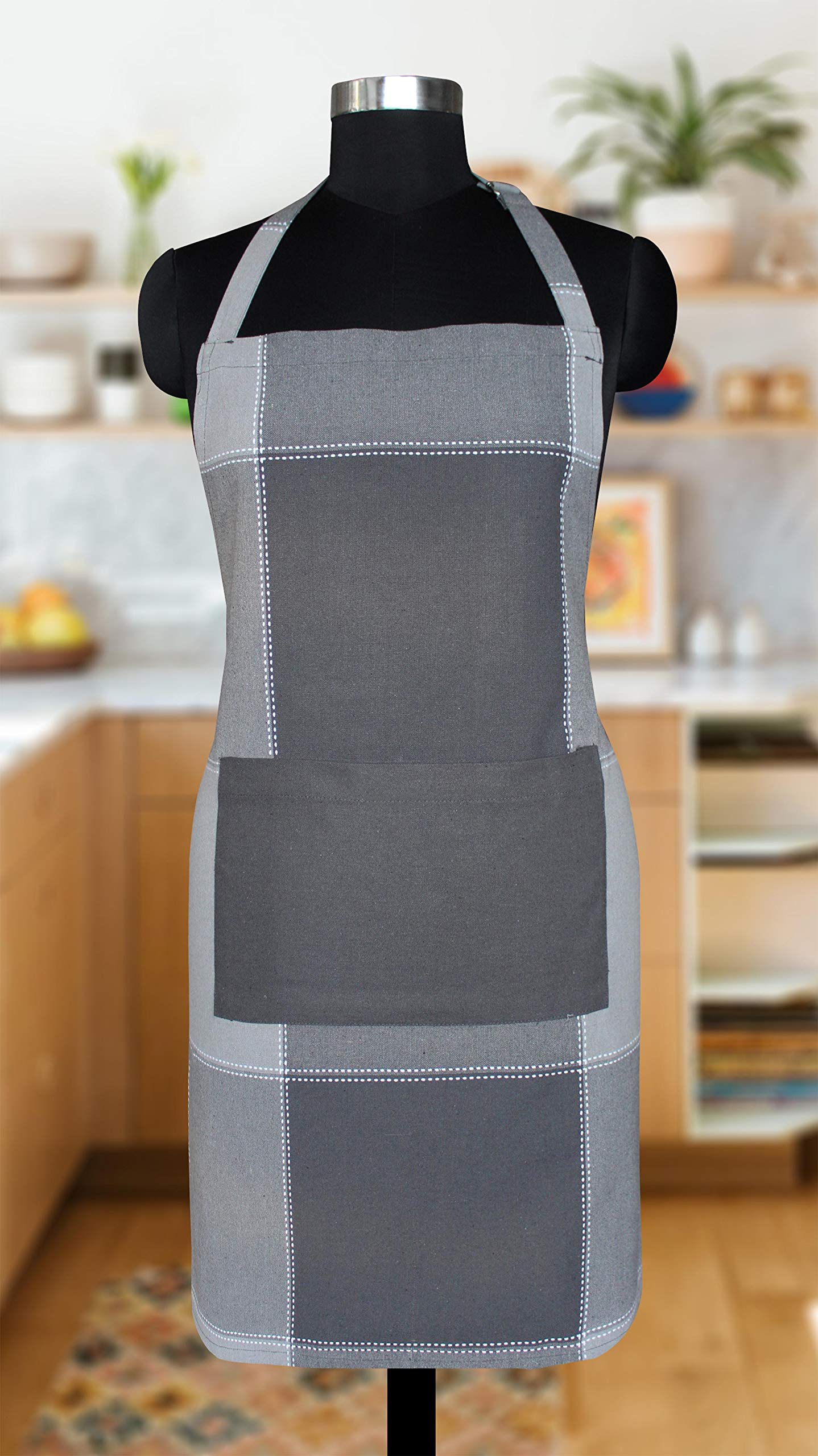 Airwill Cotton Checkered Design Grey Color Apron (Pack Of 1Pc)