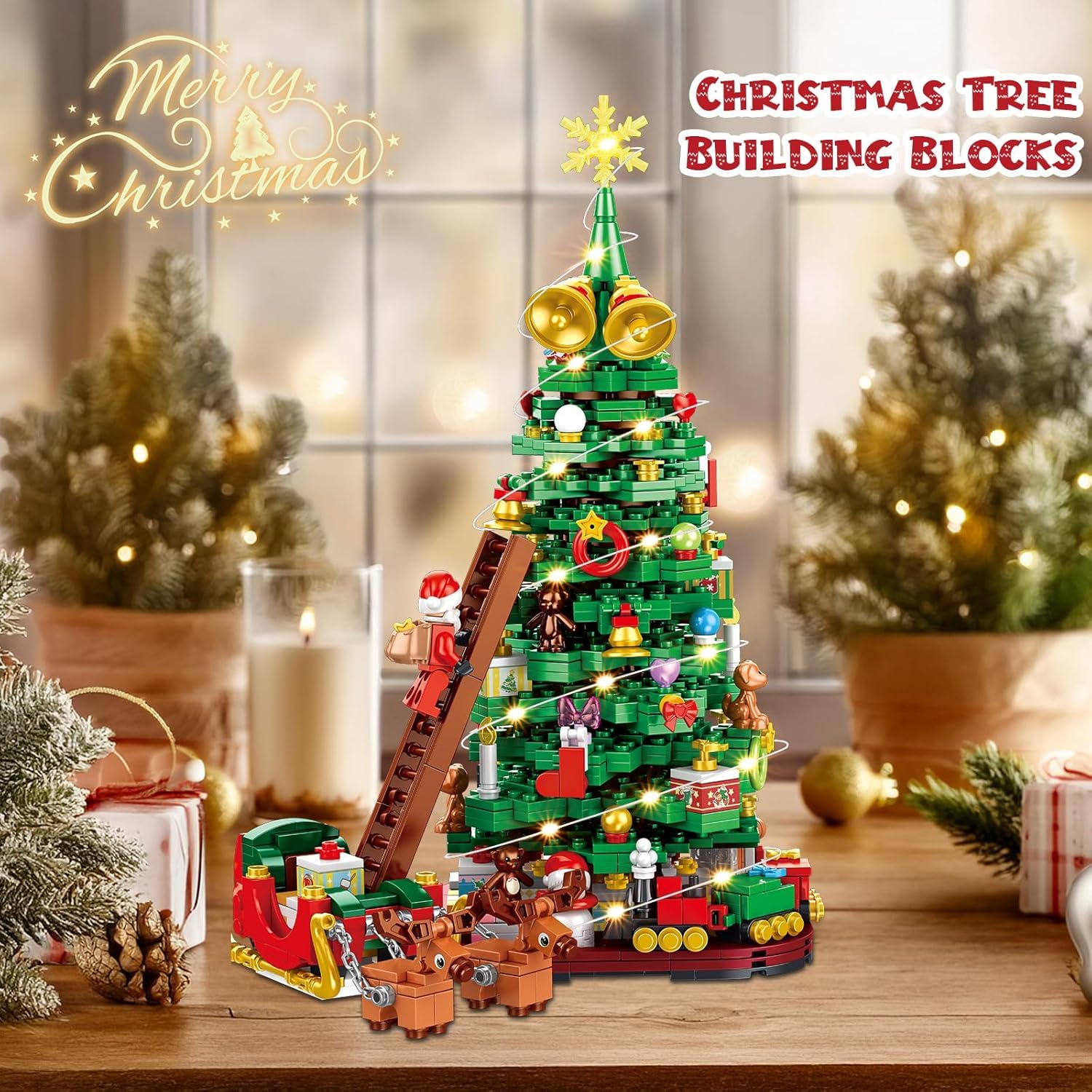 Siyaluens Advent Calendar 2025 - Christmas Tree Building Block Set, 1011 Pieces Christmas Santa Claus Moose Toy Decorations Buil