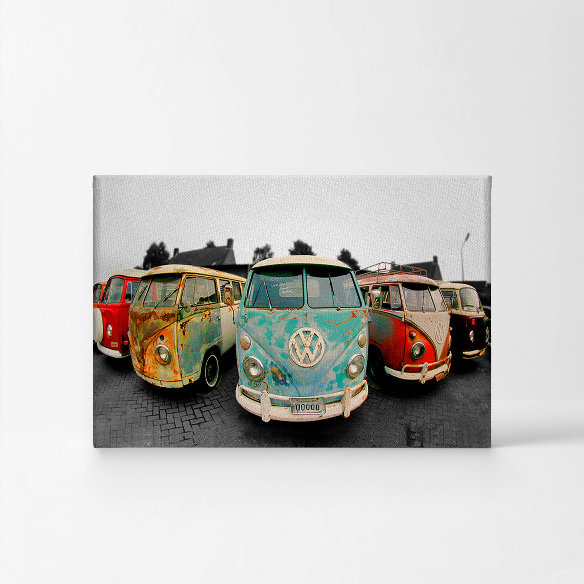 Decorative Canvas Print Vintage Van Bus Art Modern Wall D  Cor Artwork Wrapped Wood Stretcher Bars - Ready To Hang -%100 Handmad