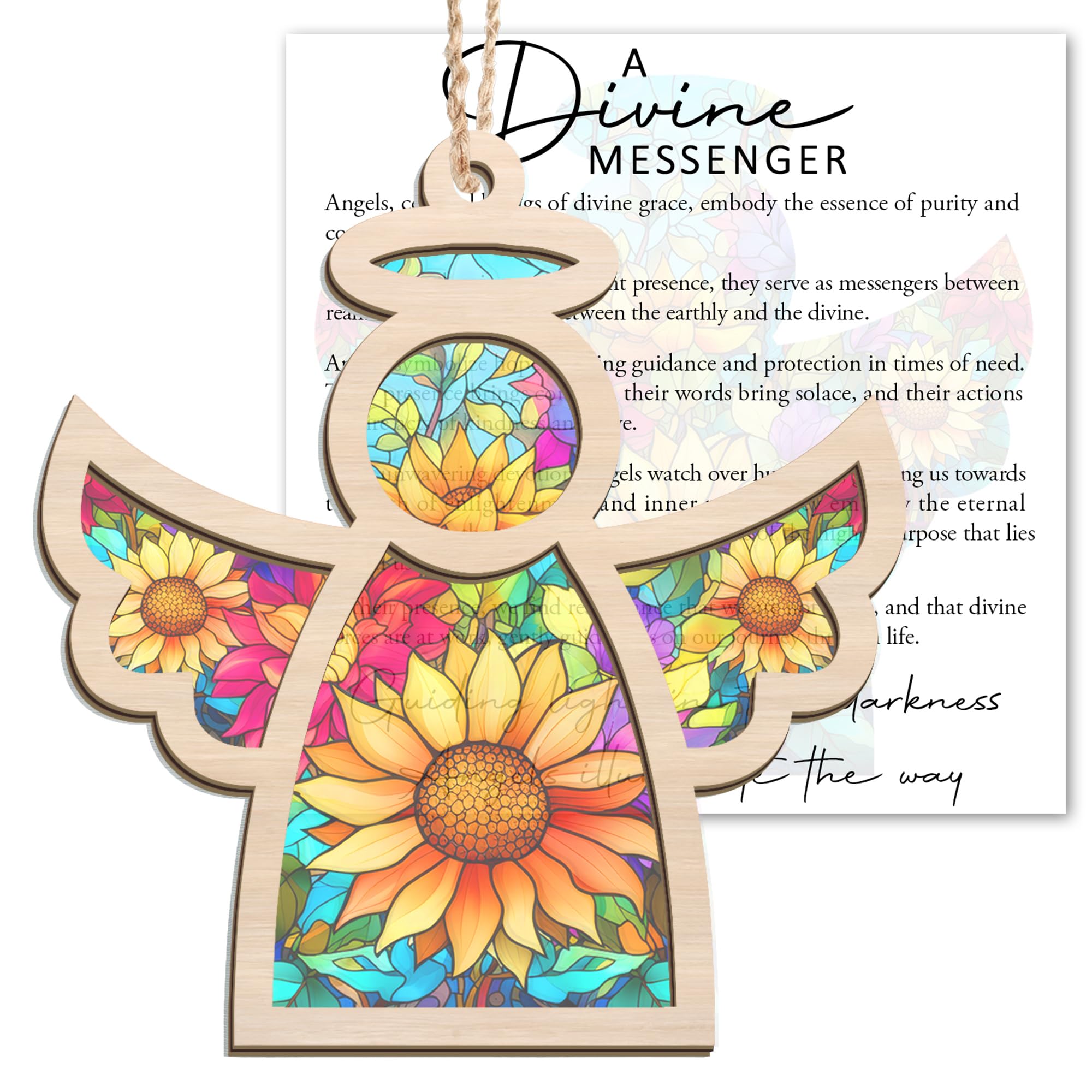AXIARA Angel Ornaments for Christmas Tree - Guardian Angel Suncatcher with Card for Tree Decorations - Sympathy Gifts for Loss o