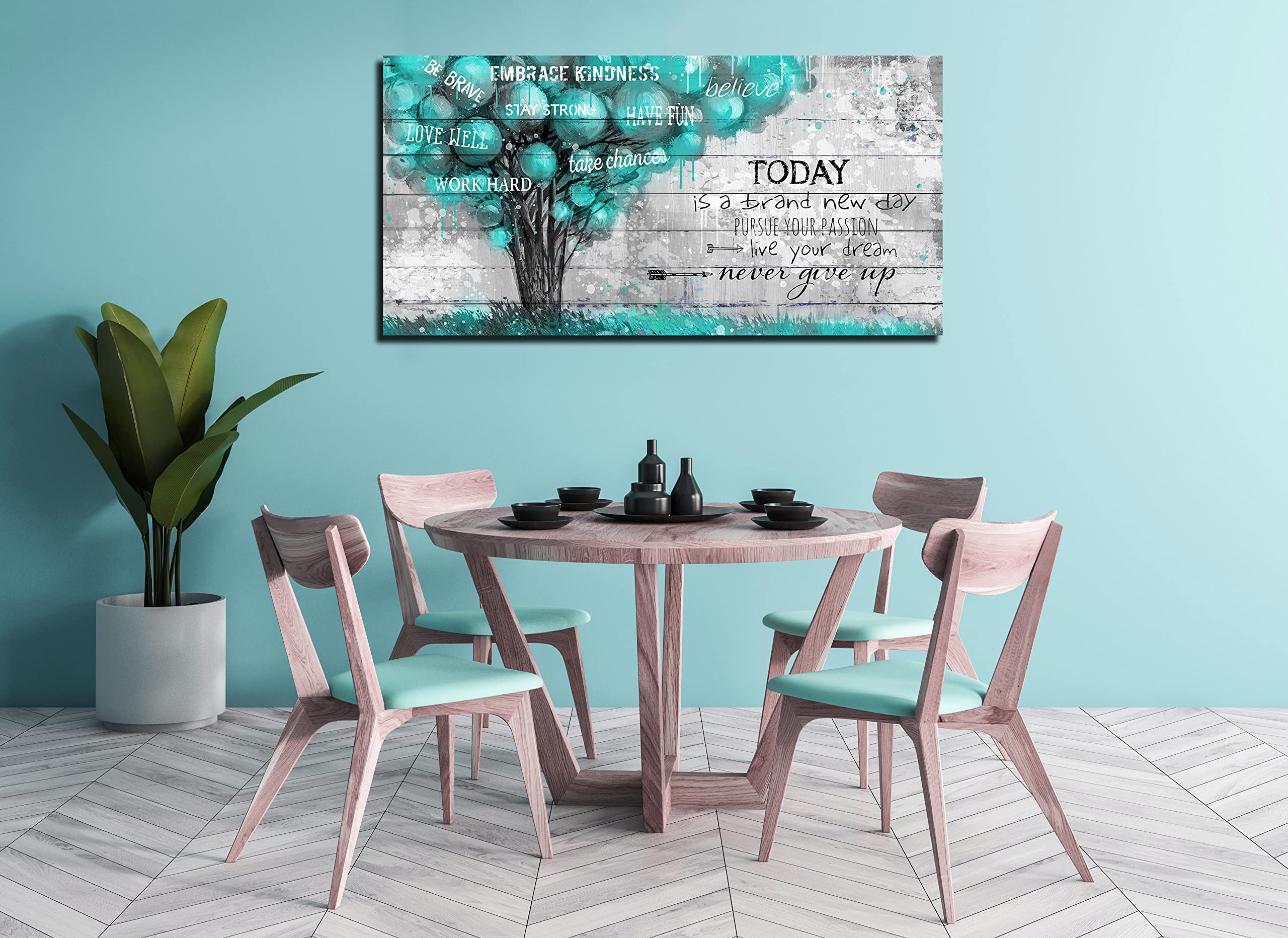 Teal Wall-Decor For Office - Inspirational Quotes Tree Wall Art - Large Canvas Wall Art Teal Decor For Living Room Ready To Hang
