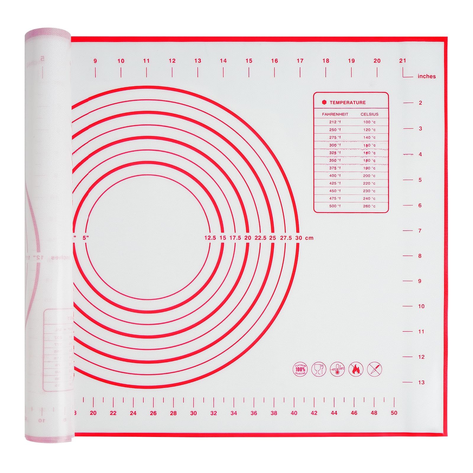 Silicone Baking Mat, 16 x 24 - Non-Slip Pastry Mat for Rolling Dough, Pie Crust & Fondant, Oven Liner with Measurement
