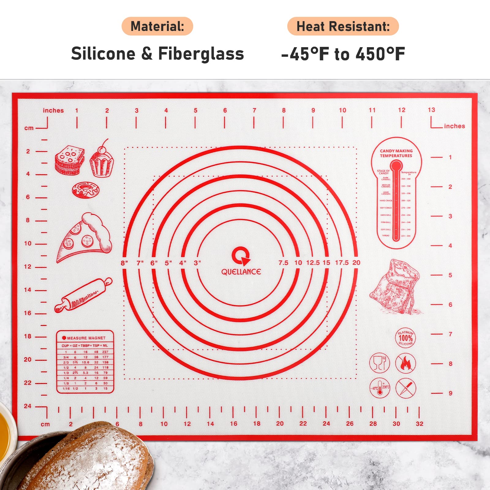 Silicone Pastry Mat With Measurement, Small Baking Mat For Fondant, Rolling Dough, Pie Crust, Pizza And Cookies, Dough Mat, Roll