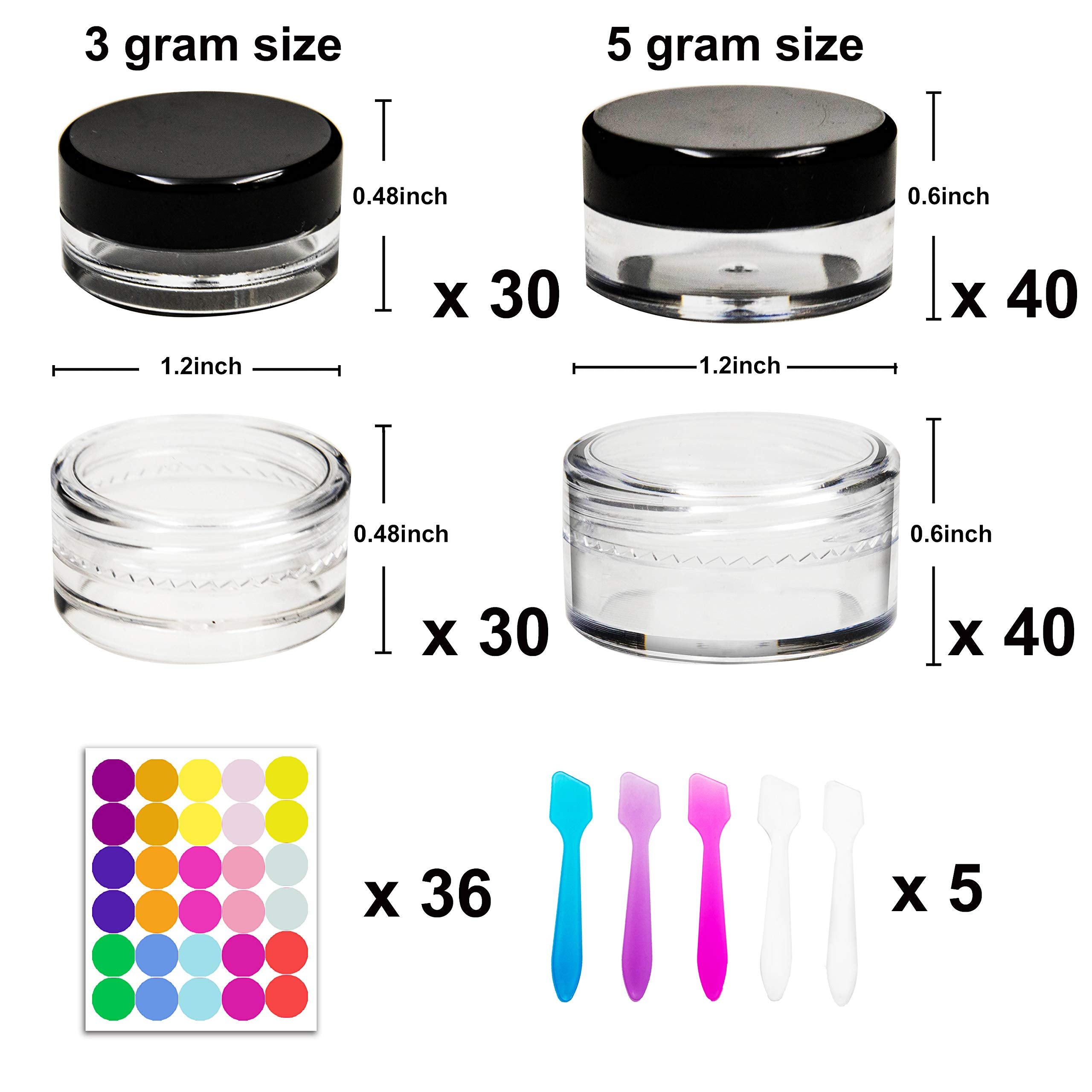 Youngever 140 Pcs Empty Plastic Cosmetic Samples Containers, 80 Pack 5G Plastic Jars With Lids (40 White,40 Black), 60 Pack 3G C