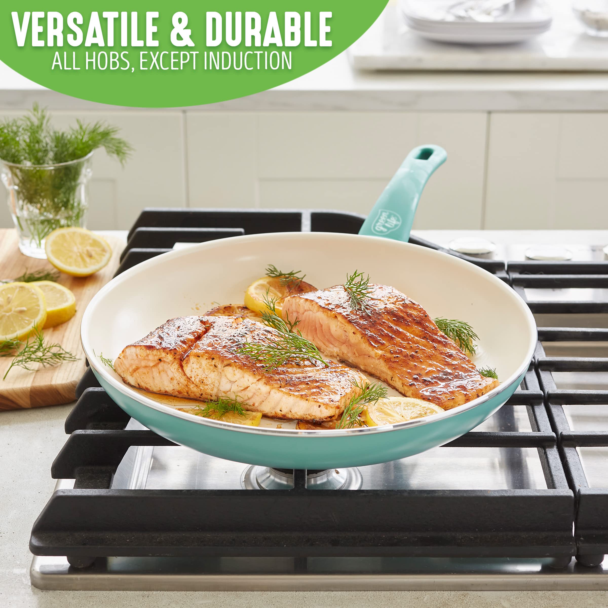 GreenLife 12" Frying Pan Skillet, Turquoise Ceramic Nonstick, PFAS-Free, Dishwasher Safe, Model CW000524-002