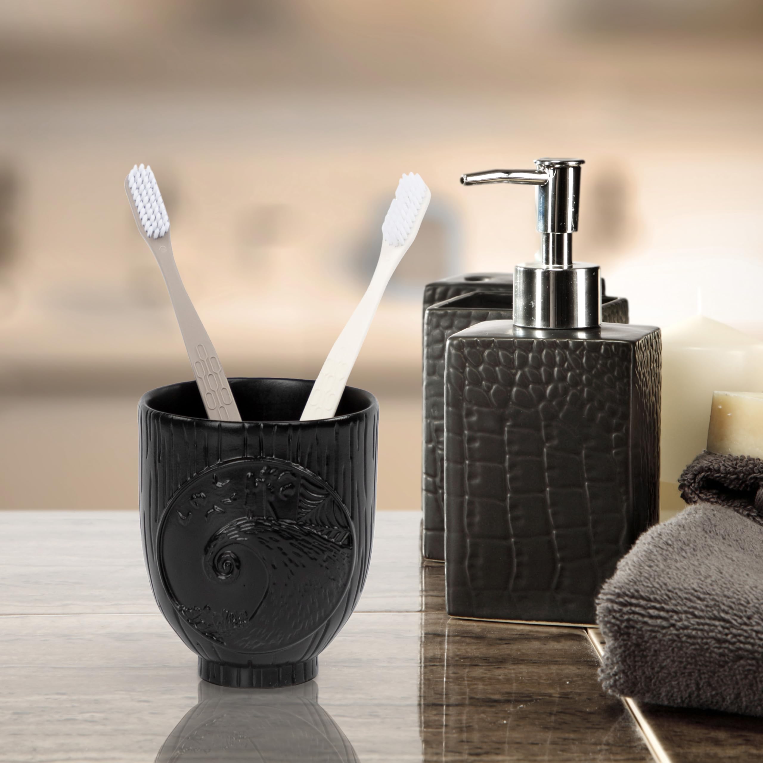 Disney Nightmare Before Christmas Bathroom Tumbler - Black Resin Toothbrush/Pen Holder Features Jack & Sally - Bathroom D  Cor