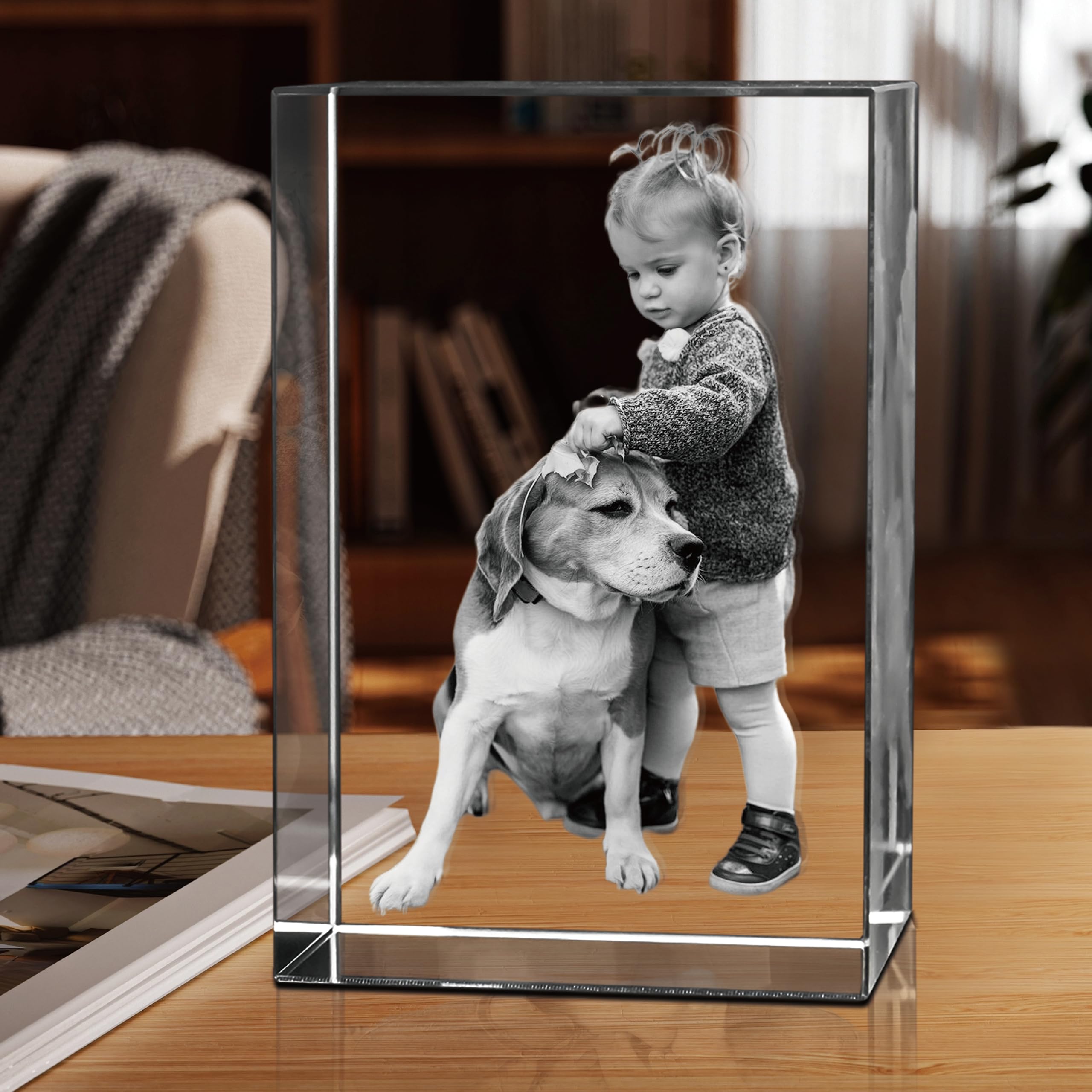 HAN S LASER 3D Crystal Photo, Personalized Gift with Your Own Photo, Unique Fathers Day, Marriage Gift, Memorial Present-Large P