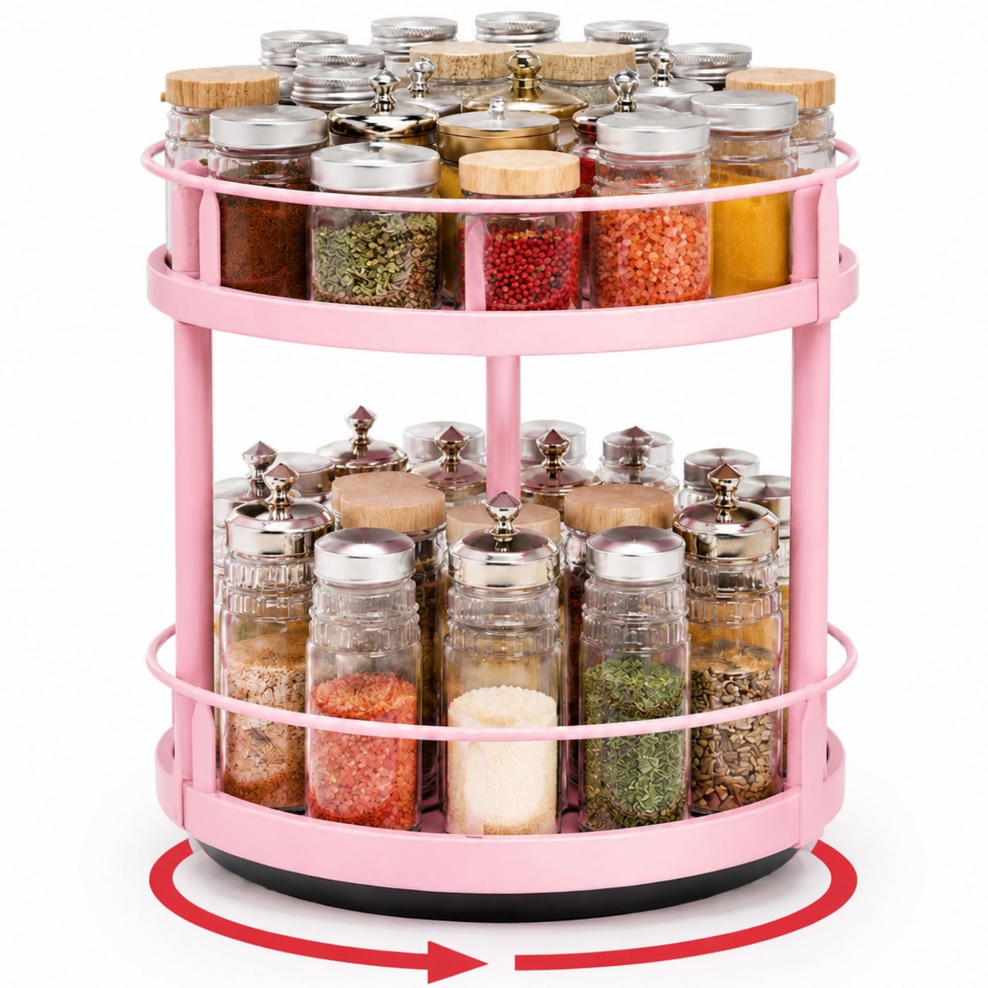 Yiyiring Light Pink 2 Tier Lazy Susan Organizer, 10 in Rotating Spice Rack