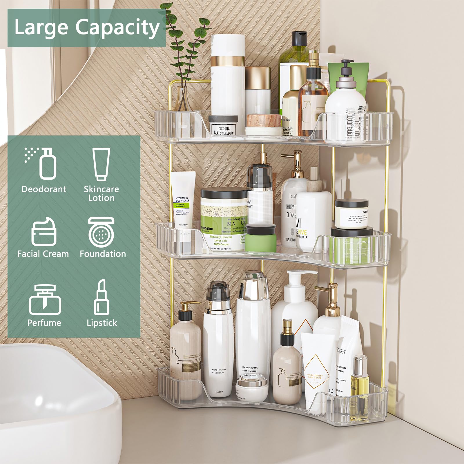 Webetop Corner Bathroom Counter Organizer 3 Tier Bathroom Countertop Organizers Shelf Makeup Organizer For Vanity Perfume Tray F