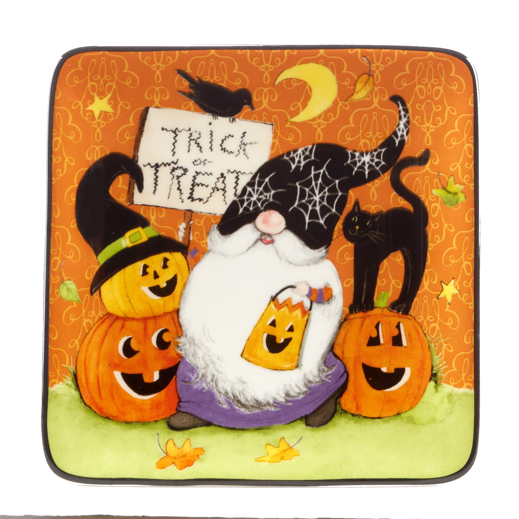 Certified International Halloween Gnomes 6'' Canape/Luncheon Square Plates, Multicolor, Small, Set Of 4