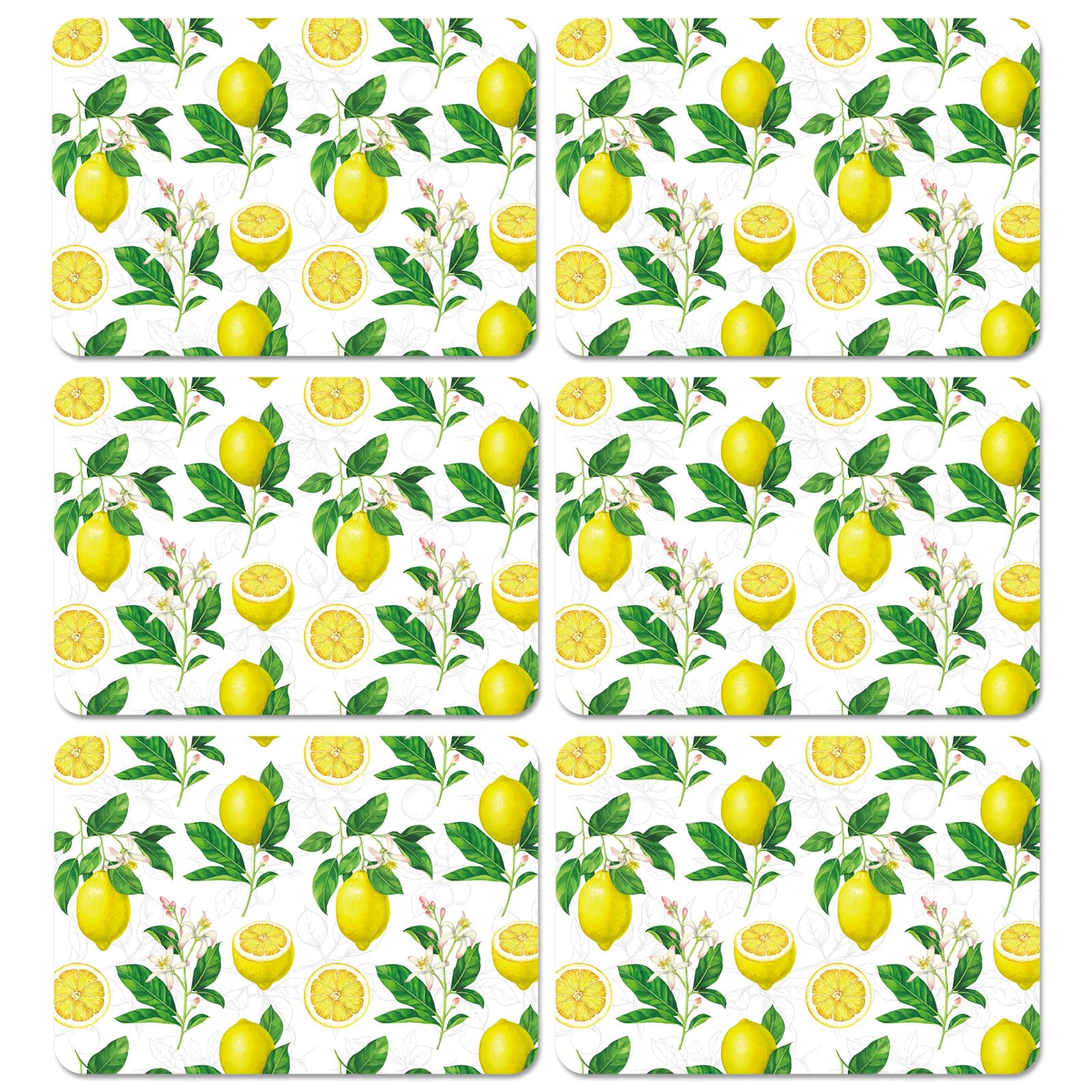 Lemon Placemats Set Of 6 Summer Plastic Table Mats Yellow Lemonade Theme Place Mats Washable Vinyl Rustic Holiday Table Decorati