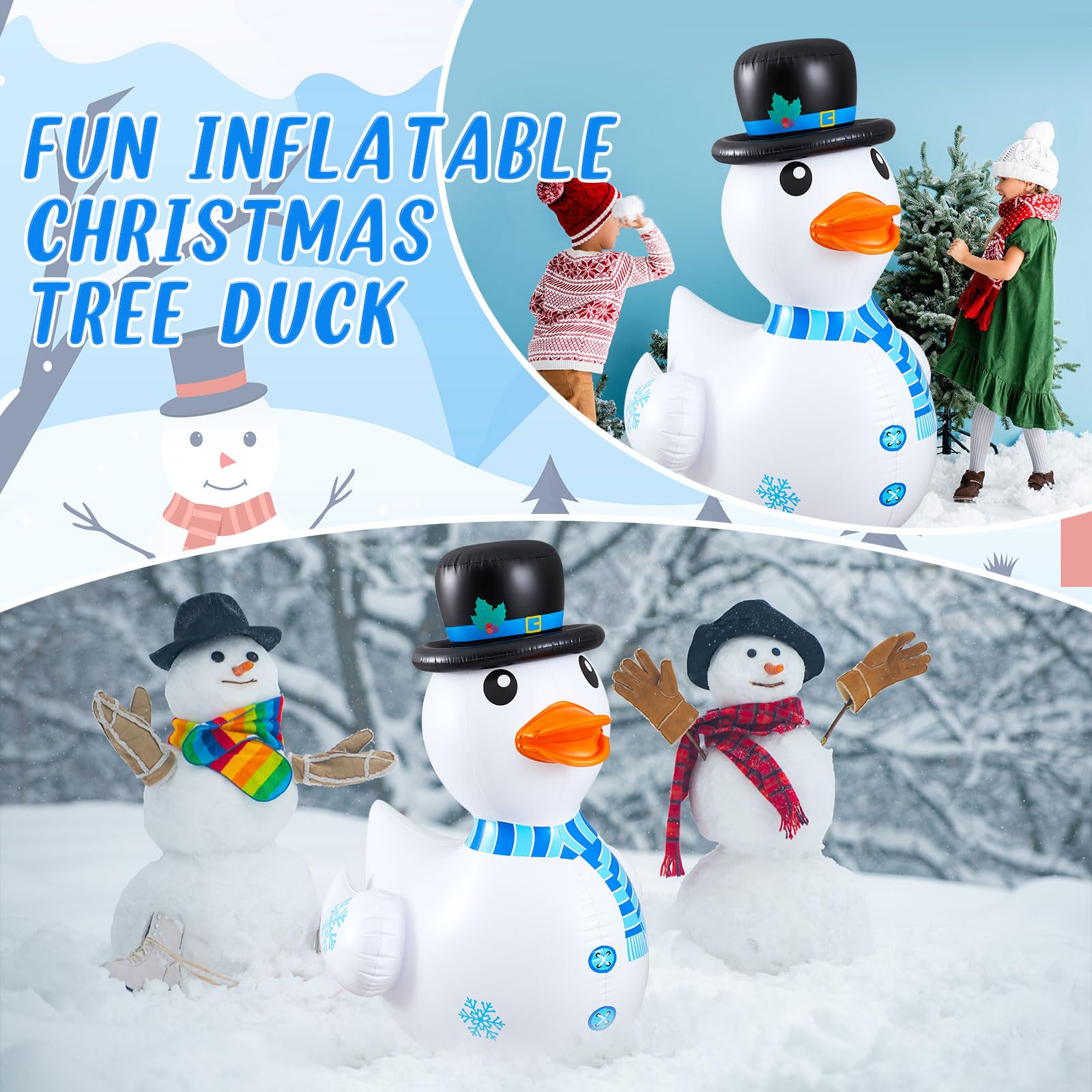 Hungdao 1 Pcs 4 Feet PVC Christmas Giant Inflatable Duck Huge Rubber Large Blow up Duck Christmas Pool Floats for Xmas Holiday I