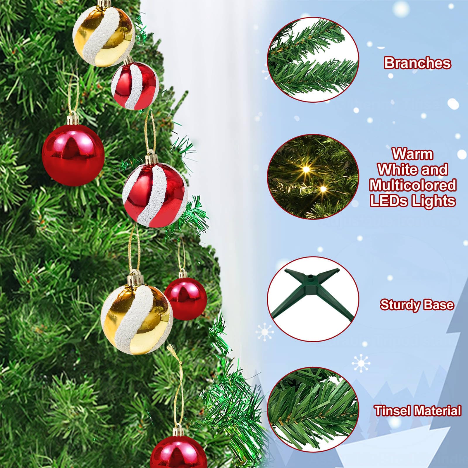 Remote 8 Mode & Timer 4 Ft Mini Christmas Tree with 100 Warm White & Multi Color Change Lights 18 DIY Balls Ornaments 3D Star Ba