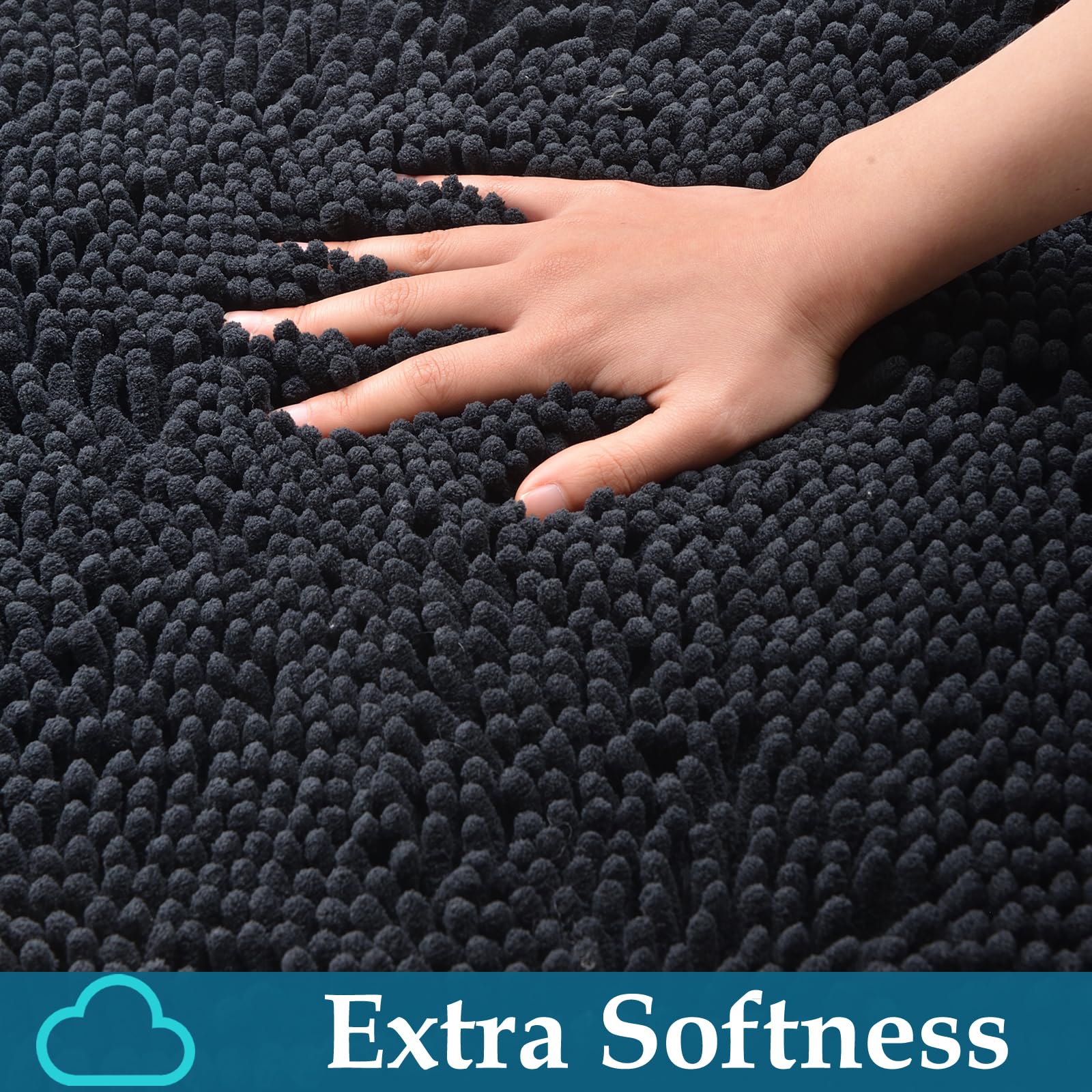 Black Bathroom Rugs Non Slip Bath Rugs Set 2 Piece, Bathroom Rug Bath Mats For Bathroom, Thick Soft Chenille Bathroom Rug Set, B