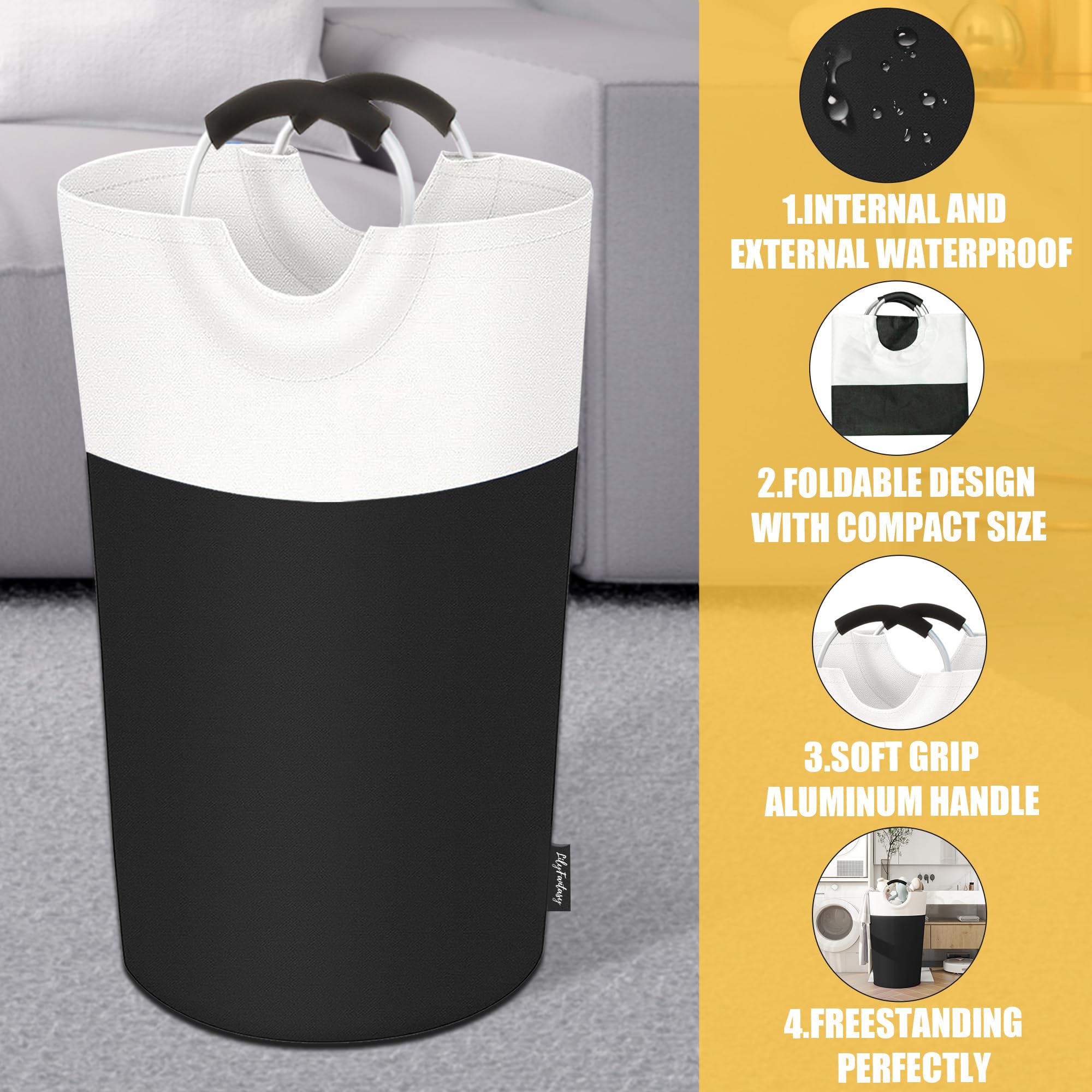 Lilyfantasy 100L Laundry Basket, Collapsible Laundry Hamper With Padded Handles, Waterproof Laundry Bag, Tall Clothes Hamper Sta
