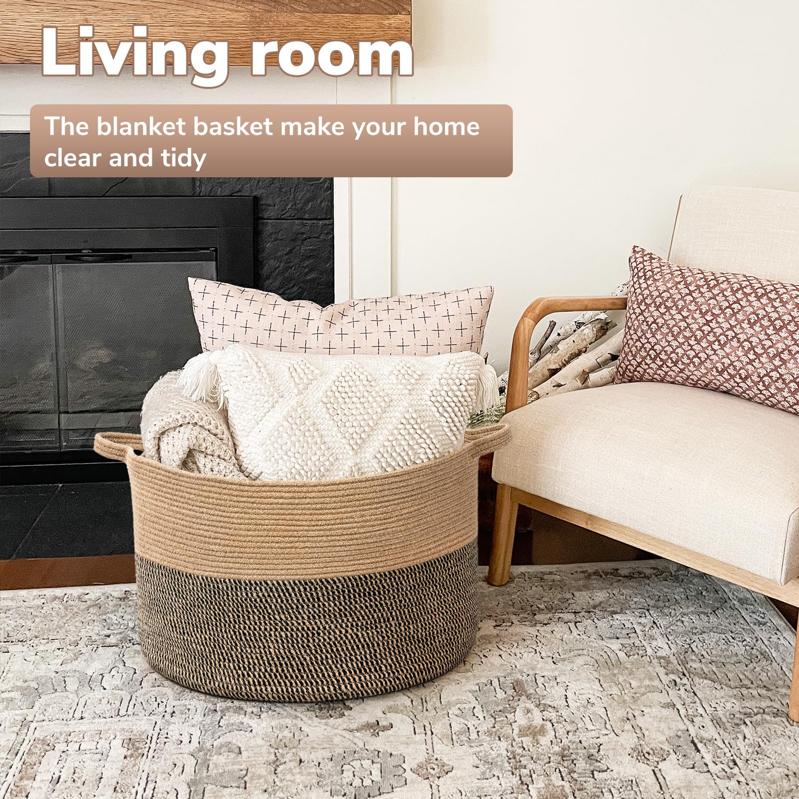 Goodpick Extra Large Wicker Storage Basket, 83L Woven Blanket Storage For Living Room, Round Woven Basket For Clothes, Large Jut