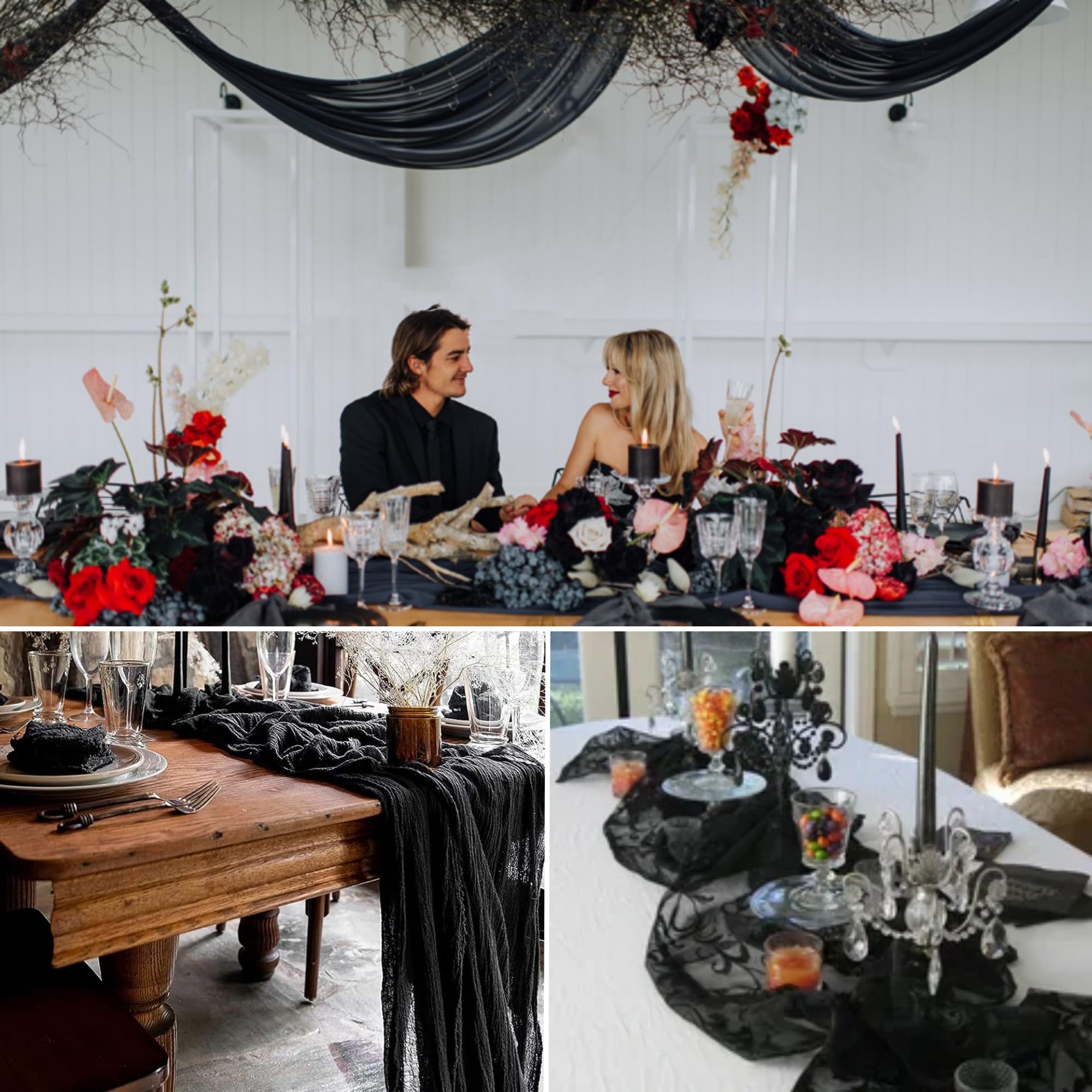 15 Pack Black Cheesecloth Table Runner 10Ft Gauze Cheese Cloth 35X120 Inch Boho Table Runner Romantic Table Runner Long Table Co