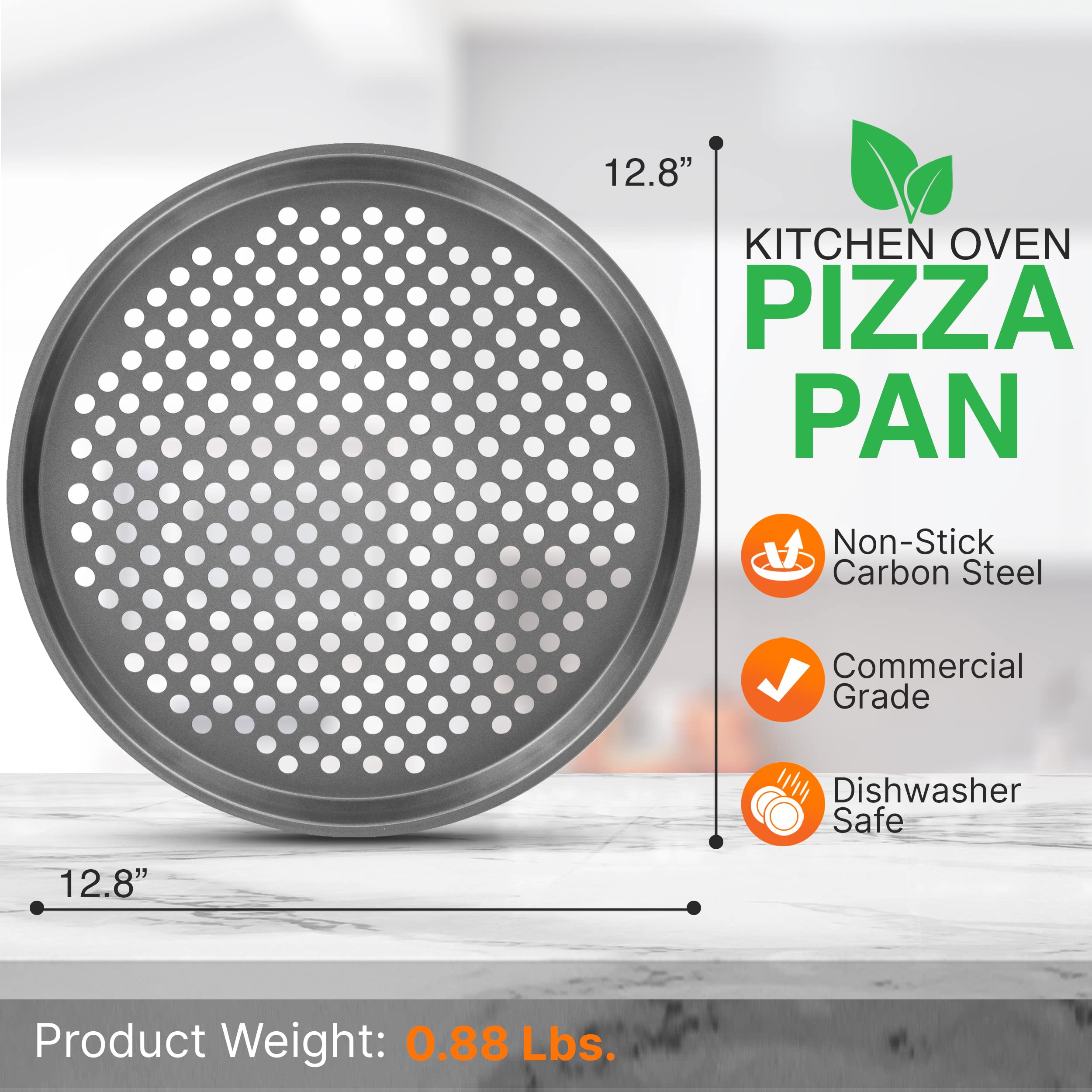 Nutrichef 12.8 Inch Nonstick Pizza Pan For Oven - Carbon Steel Pizza Baking Tray With Airflow Holes - Premium Bakeware For Fresh