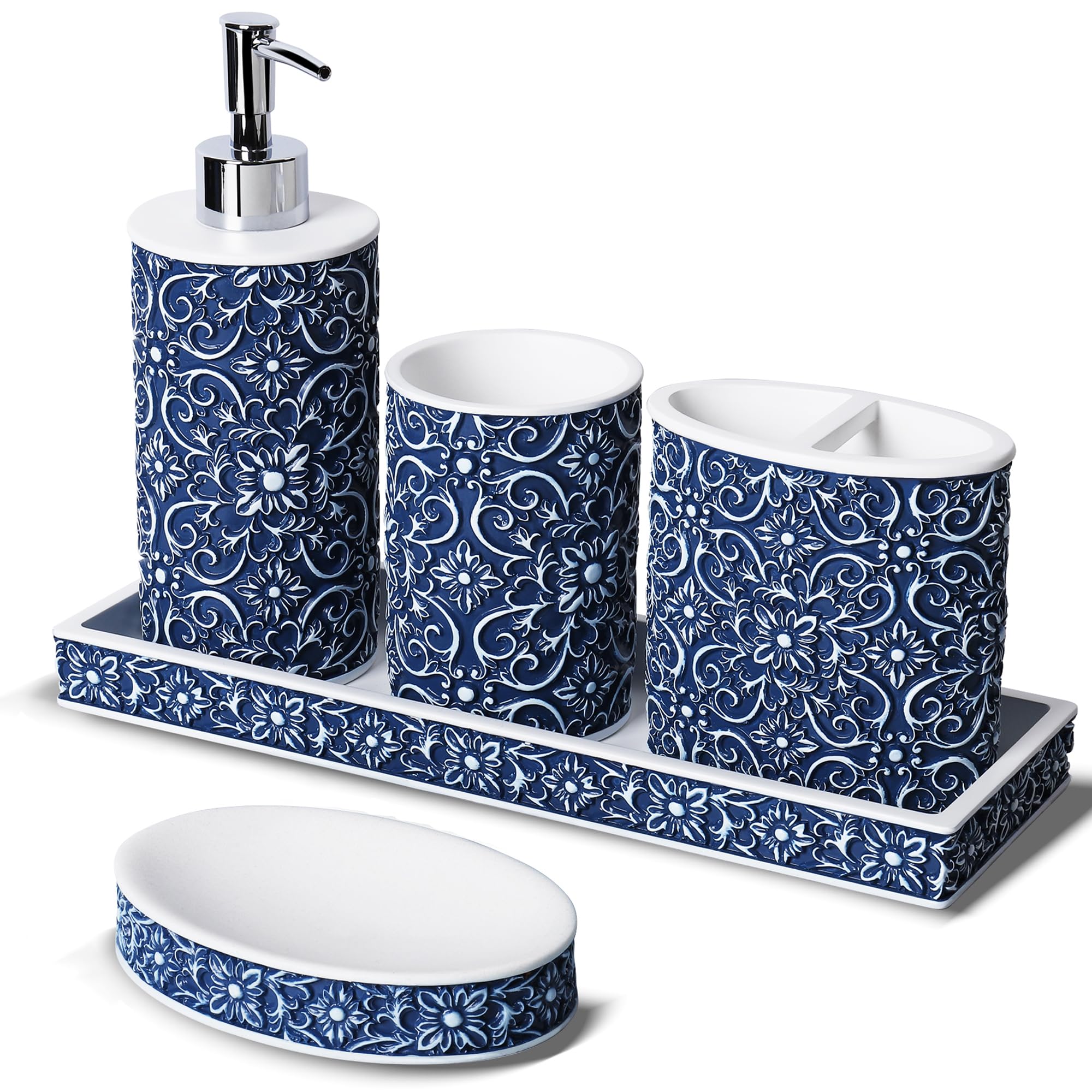Ymxyjm Bathroom Accessories Set, Elegant Handmade Floral Pattern, 5 Pcs Bathroom Accessory Set, Soap Dispenser, Toothbrush Holde
