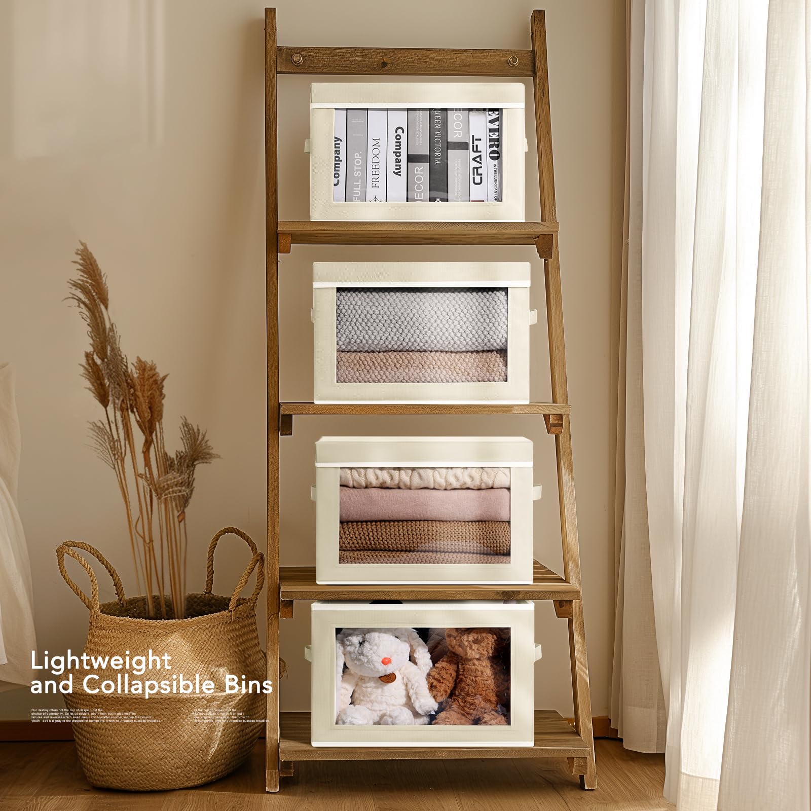Homsorout Fabric Storage Bins with Lid, Medium 4 Pack, Beige, Stackable Organizer for Clothes, Towels, Books, Model SN131B4