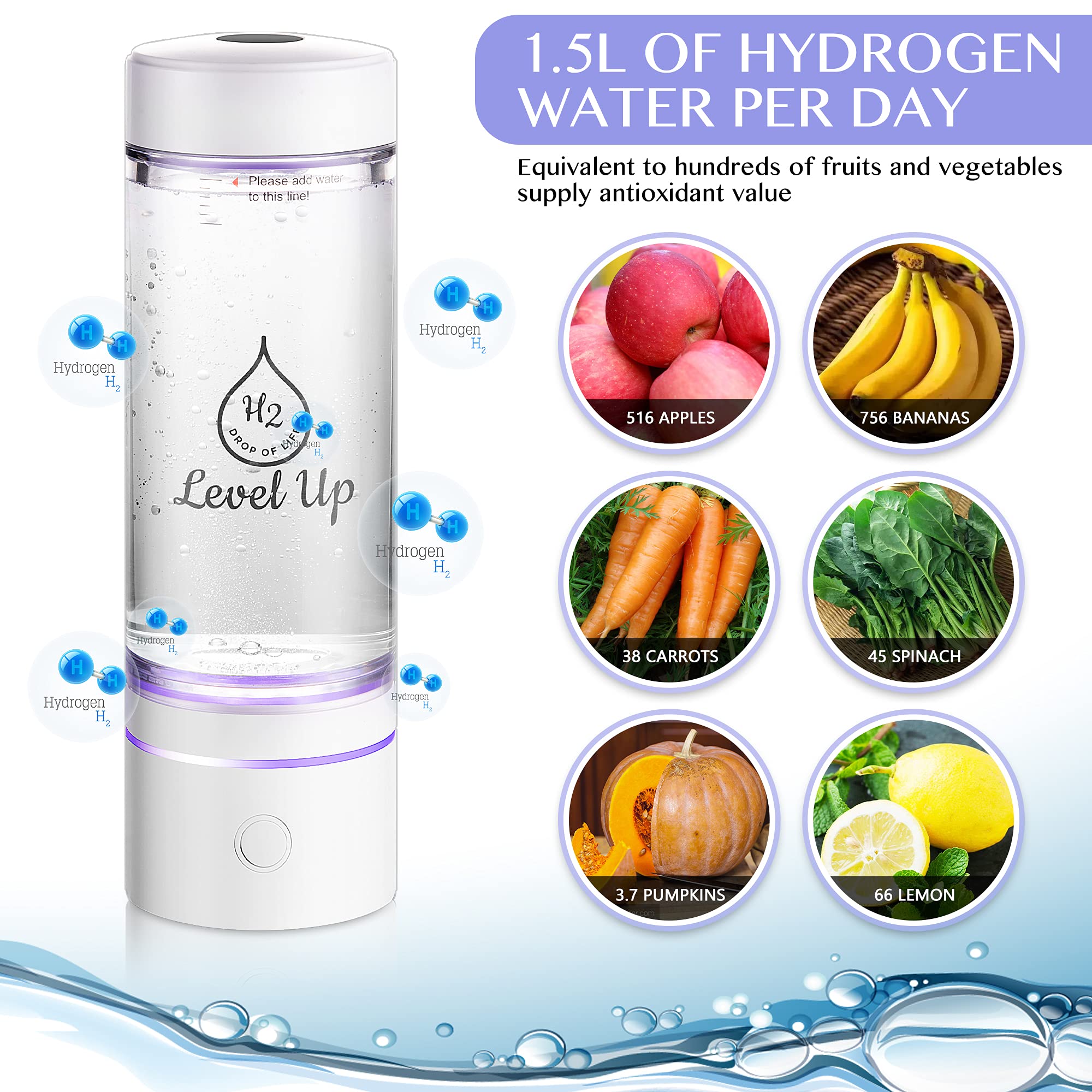 Level Up Way - Premium Hydrogen Water Bottle Generator - Up To 4000 Ppb - Spe Pem Dupont Us - Healthy Life
