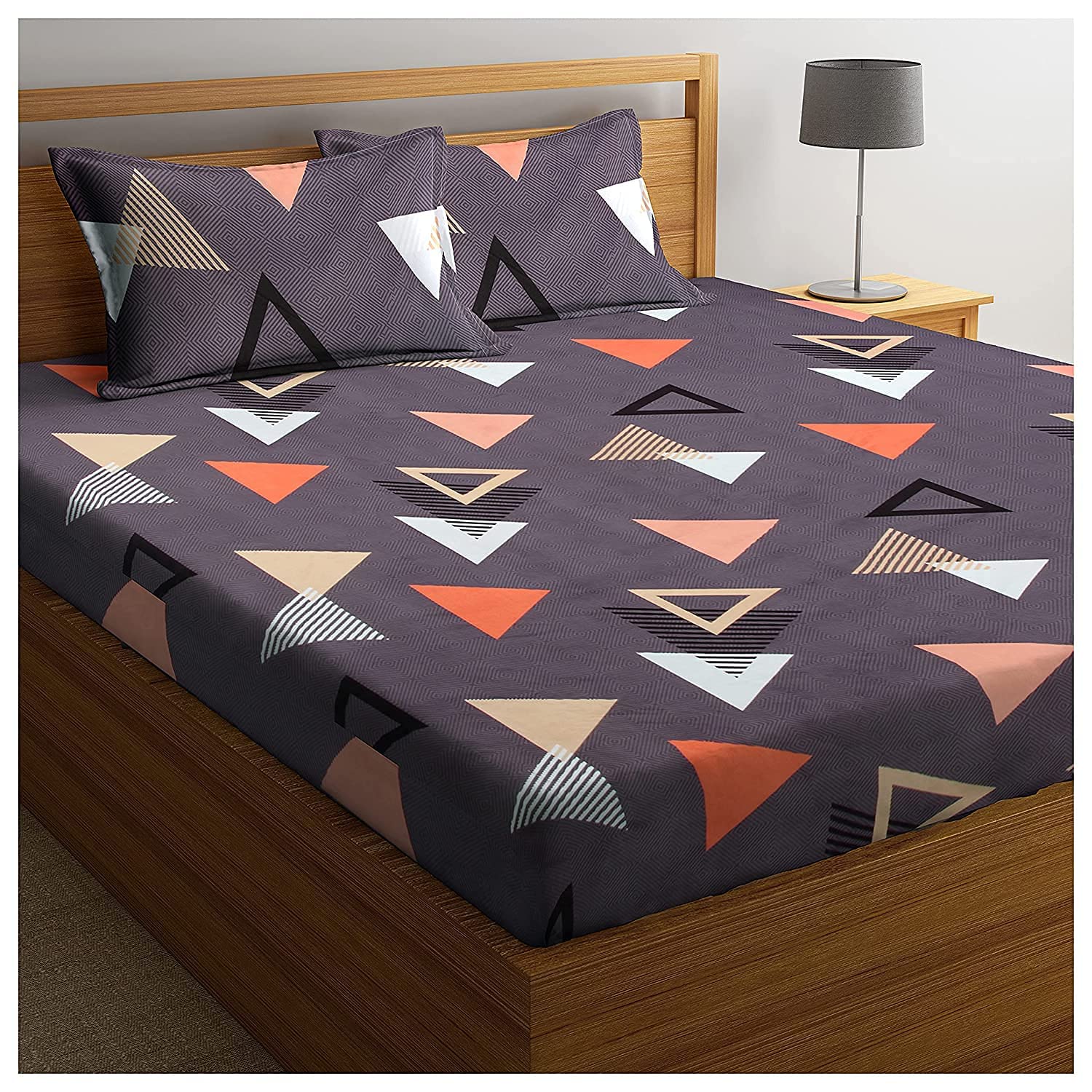 Rvans Creations Cotton Feel Glace Cotton Elastic Fitted Printed Queen Size Double Bed Bedsheet With 2 Pillow Cover (72X72X6,F
