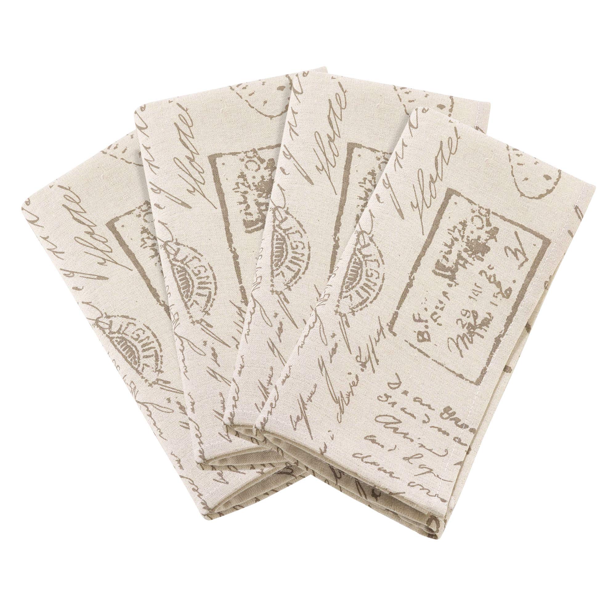 Saro Lifestyle Darcy Knitted Collection Vintage Script Print Design Table Runner, 16'' X 90'', Natural