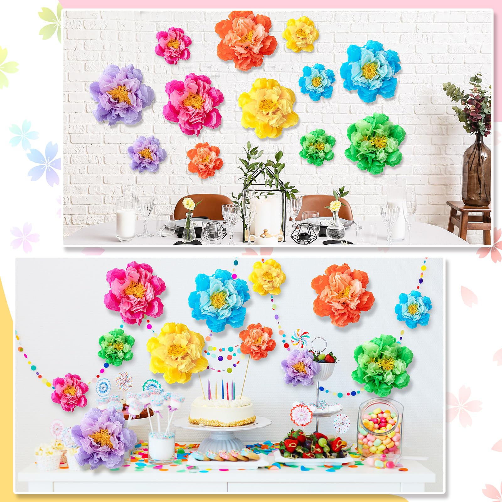 MotiMind 12 Pcs Large Colorful Tissue Paper Flowers 20 10   Giant Fiesta Paper Flowers Mexican Pom for Carnival Party Wall Backd