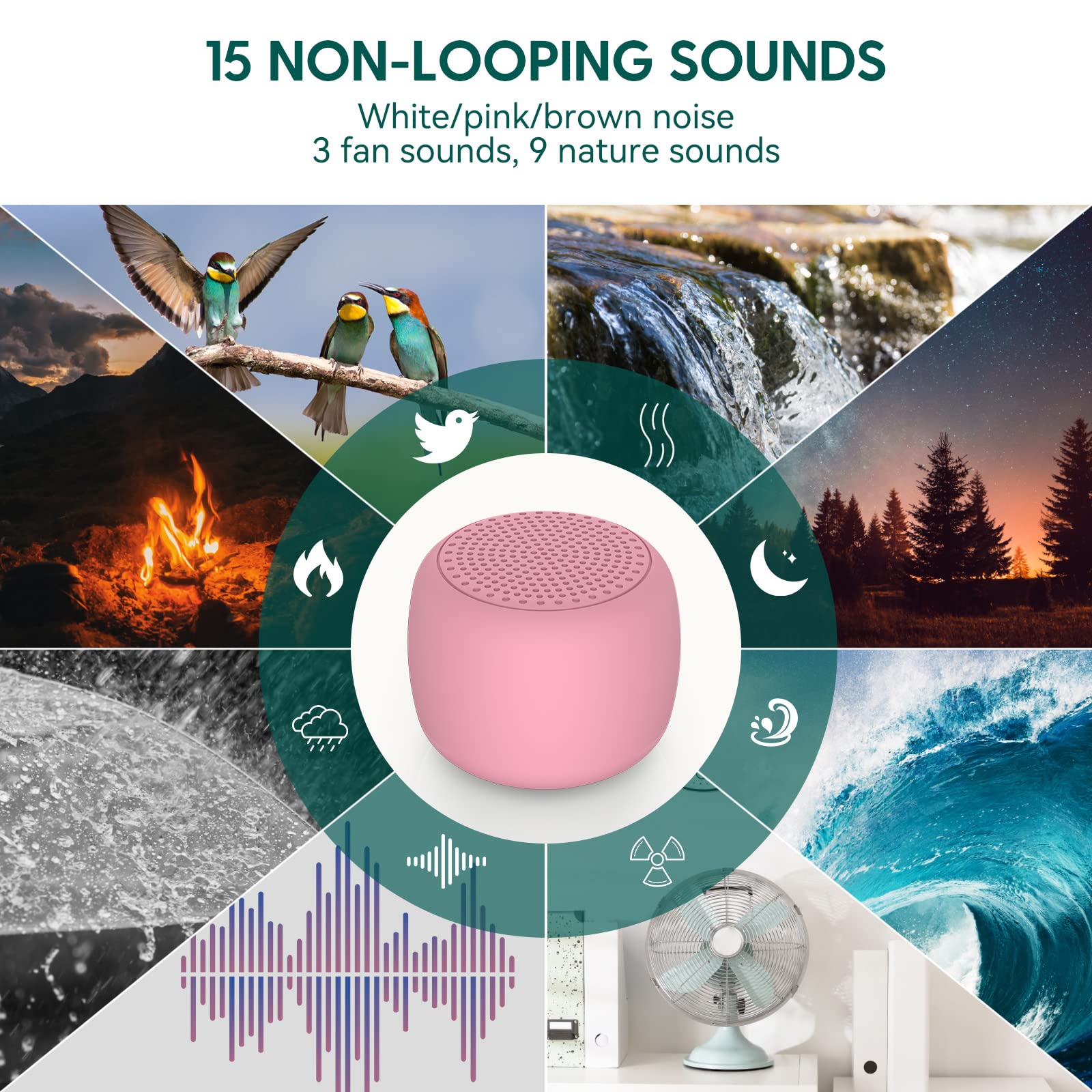 White Noise Machine Babelio Mini Sound Machine For Adults Kids Baby | 15 Non-Looping Sounds | Timer | Easy To Pocket And Travel