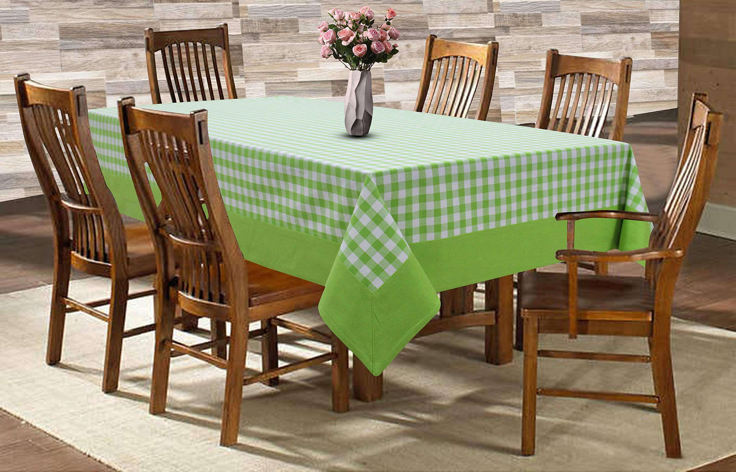 AIRWILL Cotton Checkered Pattern 6 Seater Table Cloth Pack of 1 Pc (Green)  Rectangular